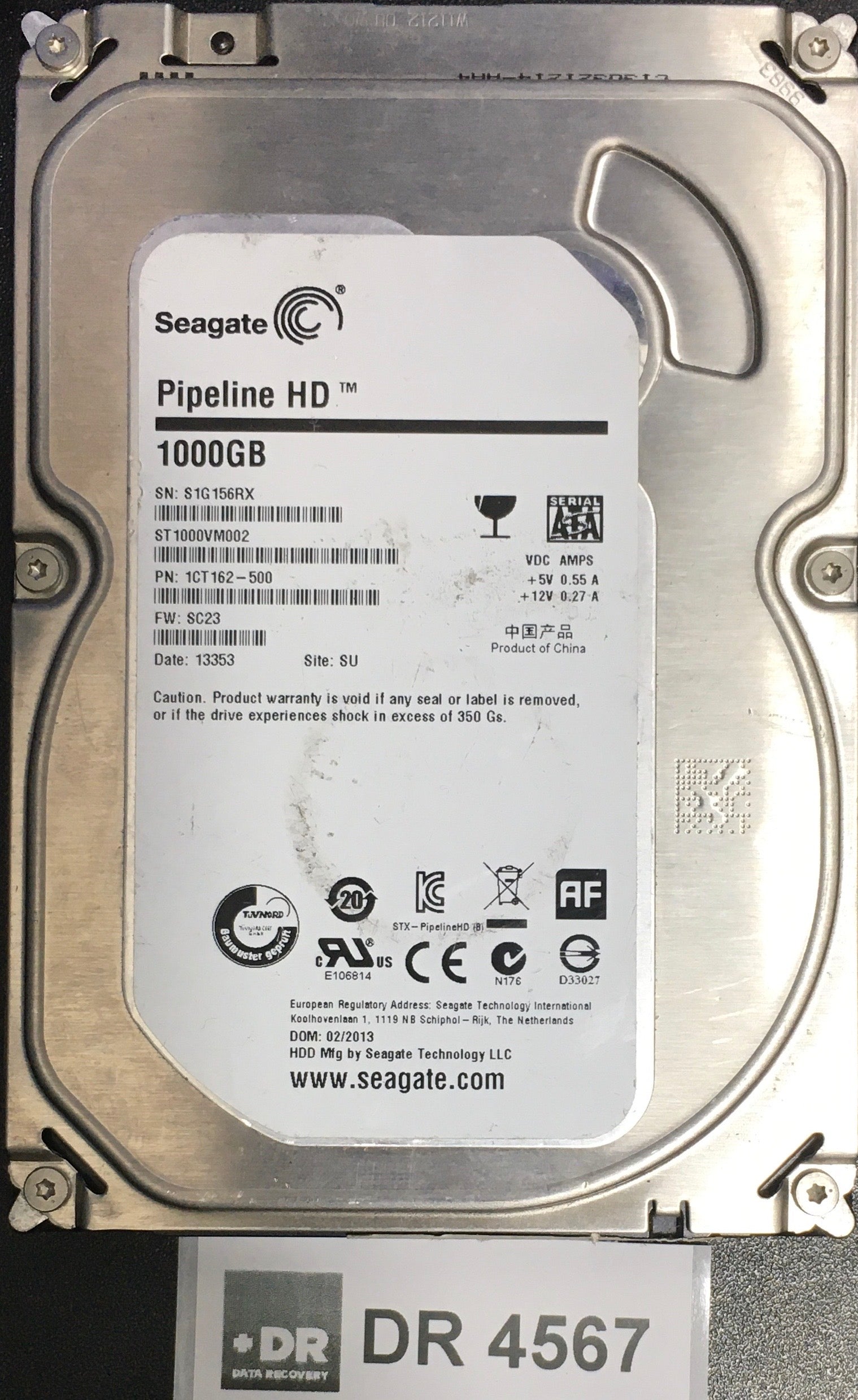 ST1000VM002,  P/N: 1CT162'500,  FW: SC23,  Serial: S1G156RX,  1000GB 3.5  100687658 PCB:- REV C
