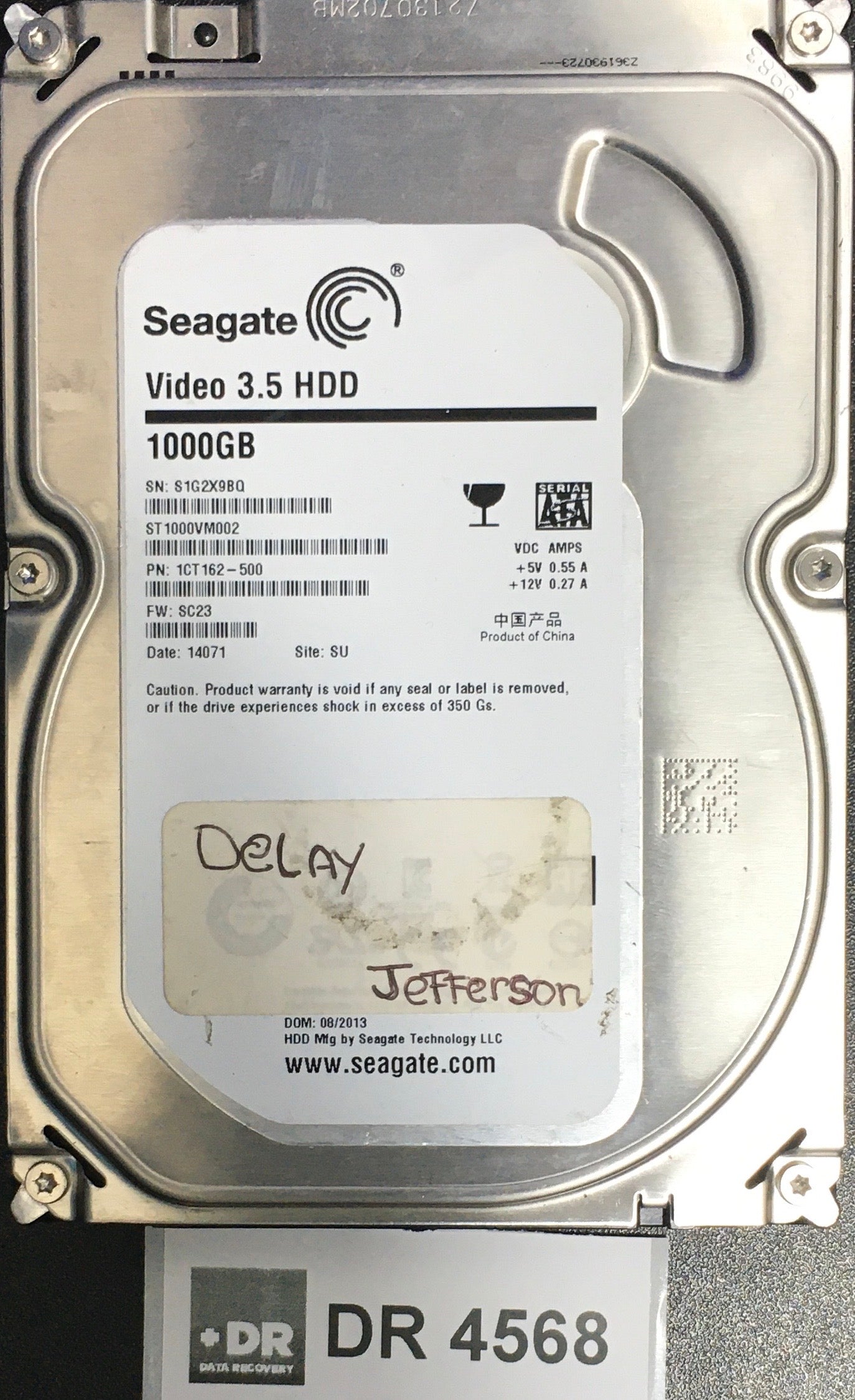 ST1000VM002,  P/N: 1CT162'500,  FW: SC23,  Serial: S1G2X9BQ,  1000GB 3.5  100687658 PCB:- REV C