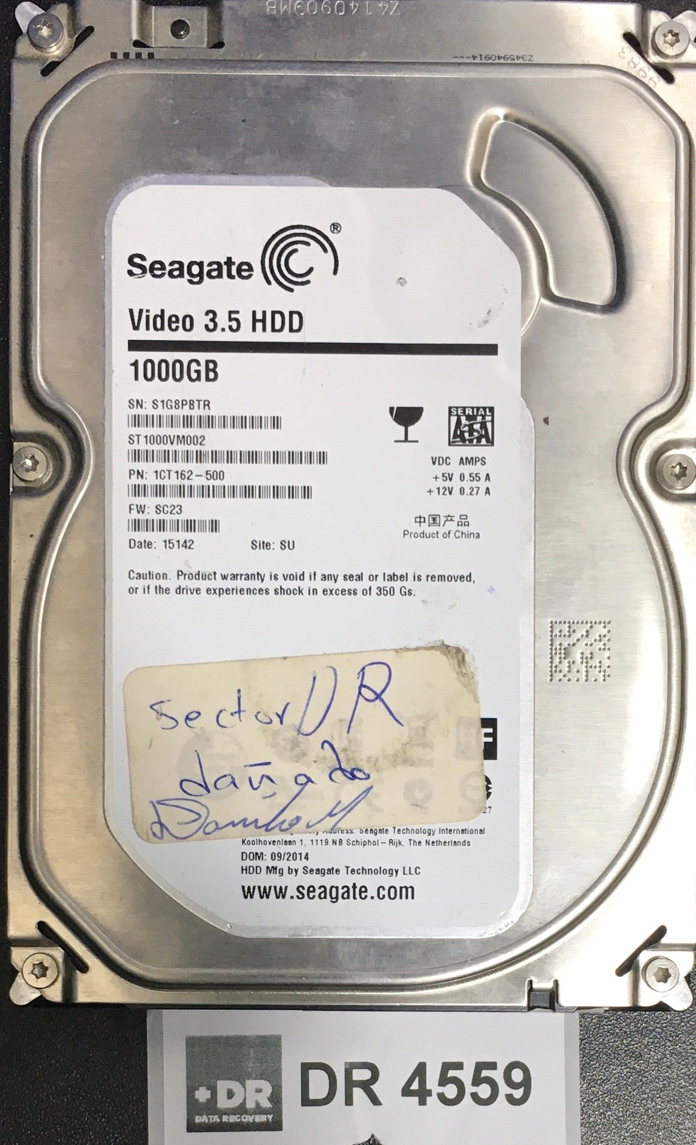 ST1000VM002,  P/N: 1CT162'500,  FW: SC23,  Serial: S1G8PBTR,  1000GB 3.5  100687658 PCB:- REV C