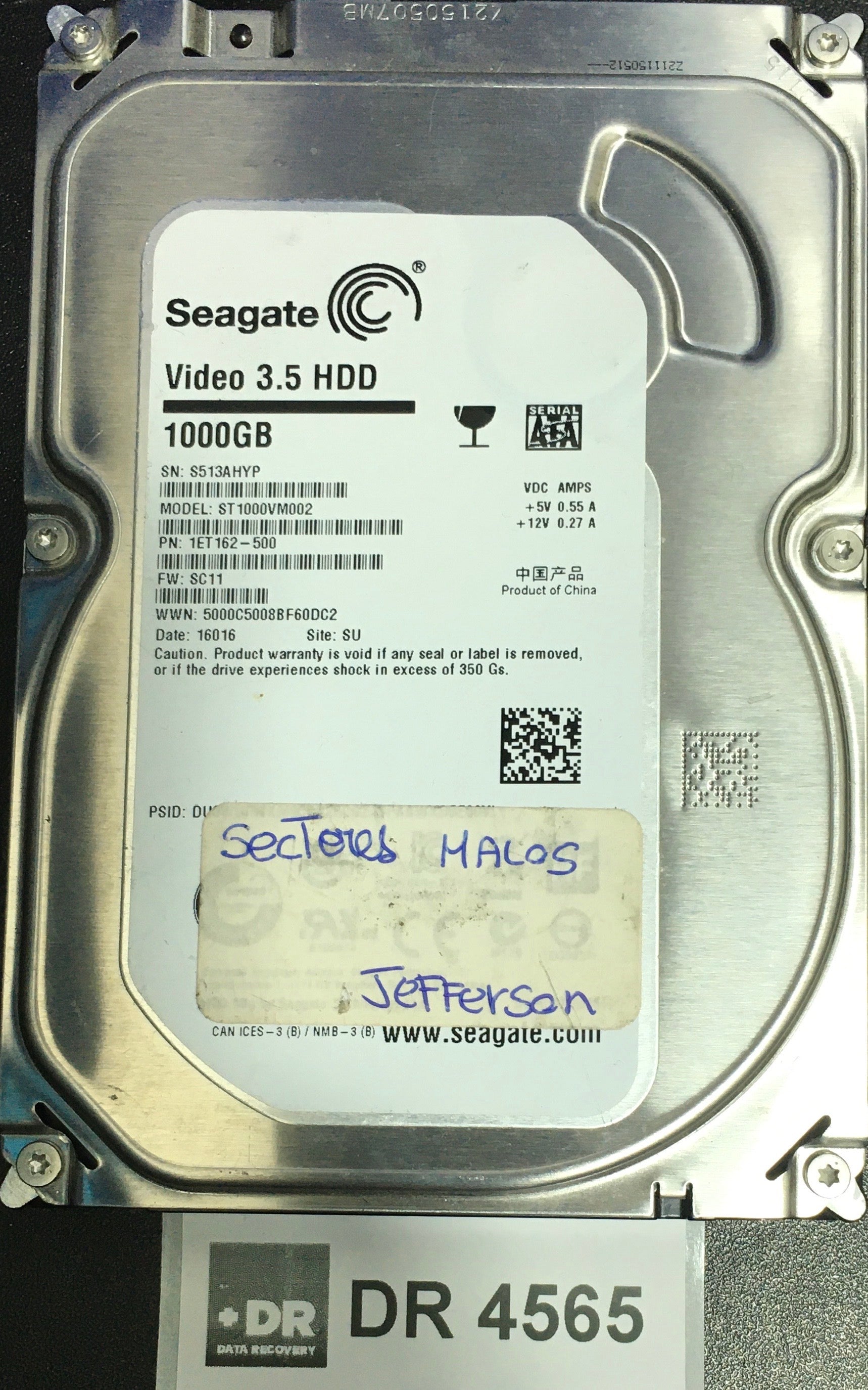 ST1000VM002,  P/N: 1ET162'500,  FW: SC11,  Serial: S513AHYP,,  1000GB 3.5  100724095 PCB:- REV A