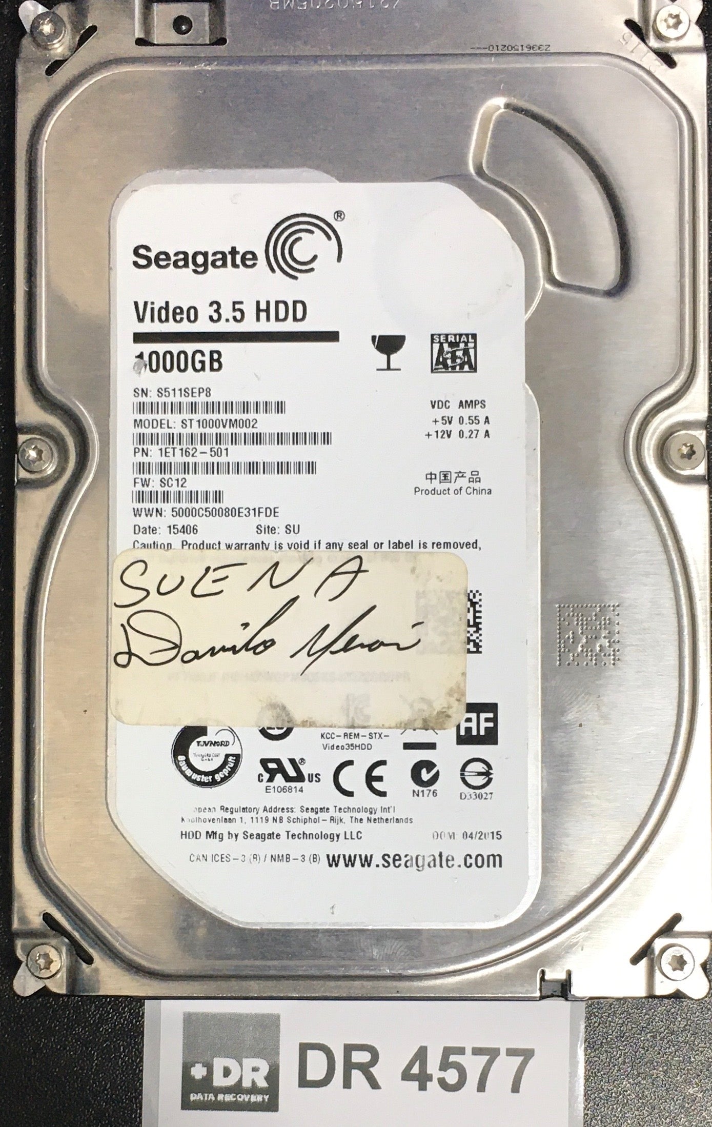ST100VM002,  P/N: 1ET162-501,  FW: SC12,  Serial: S511SEP8,  1000GB 3.5  100724095 PCB:- REV A