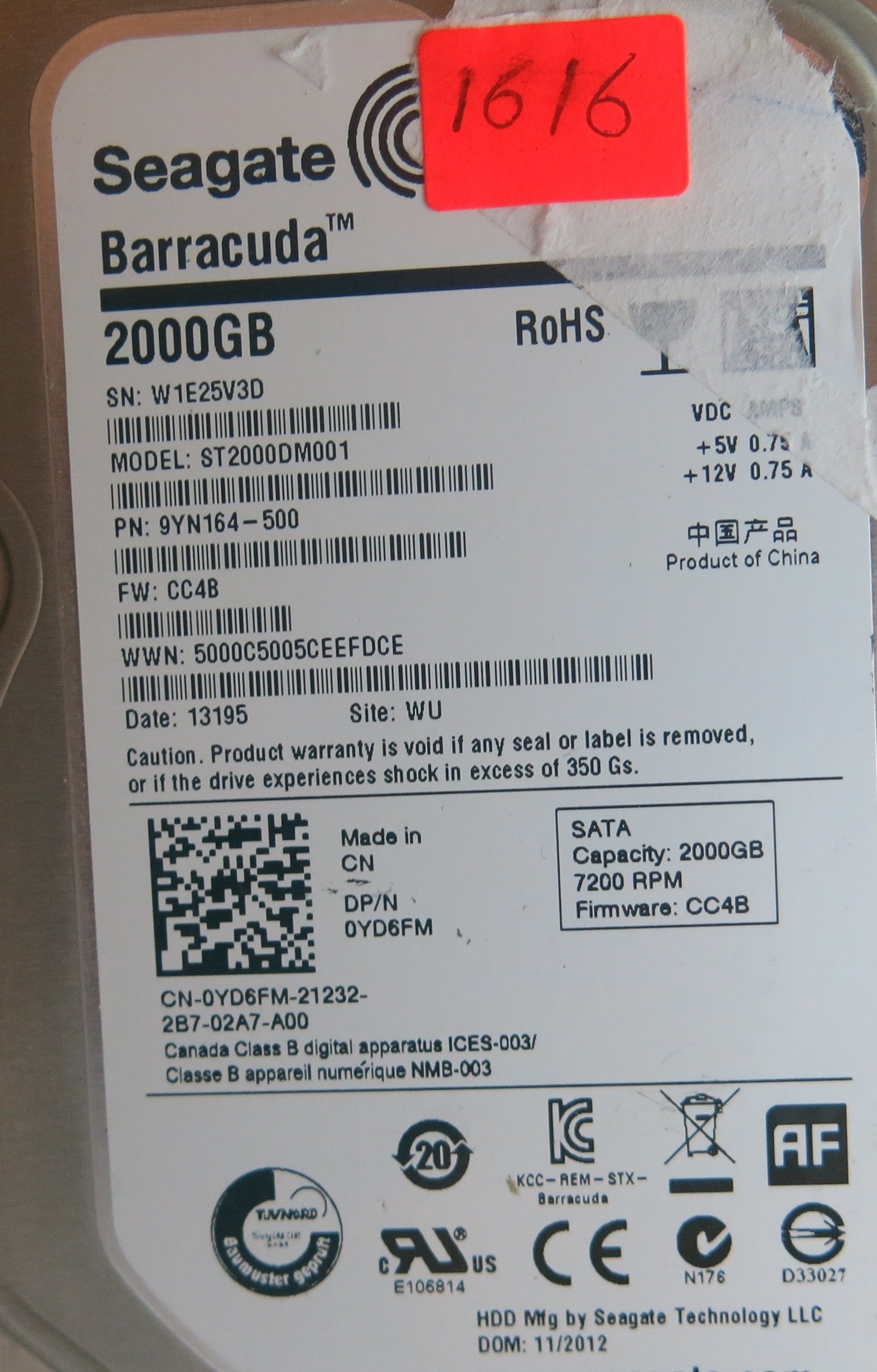 ST2000DM001 PN 9YN164-500, 100664987 REV B PCB