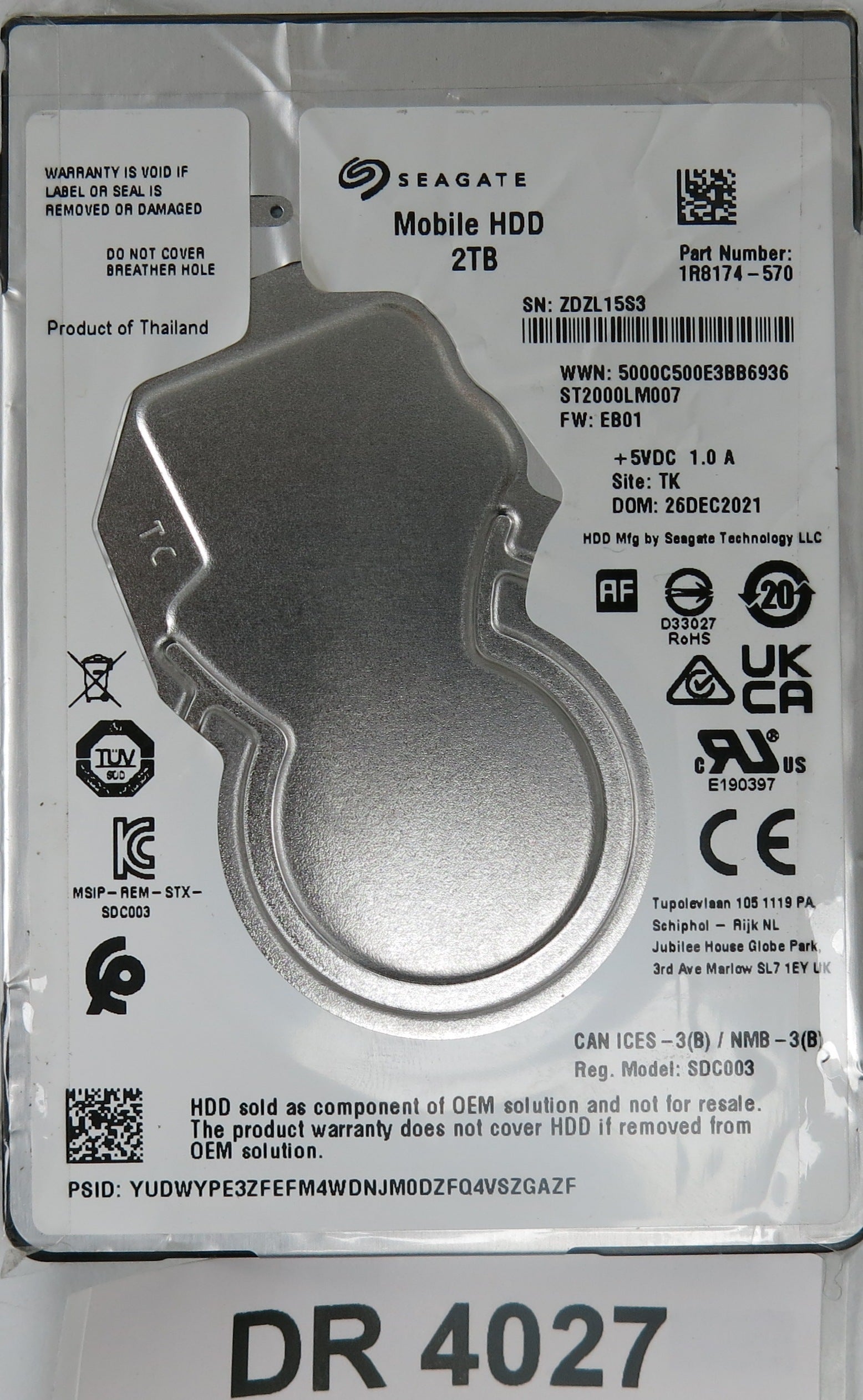 ST2000LM007, P/N: 1R8174-570, FW: EB01, Serial: ZDZL15S3, 1TB 3.5, PCB: 100835923 REV