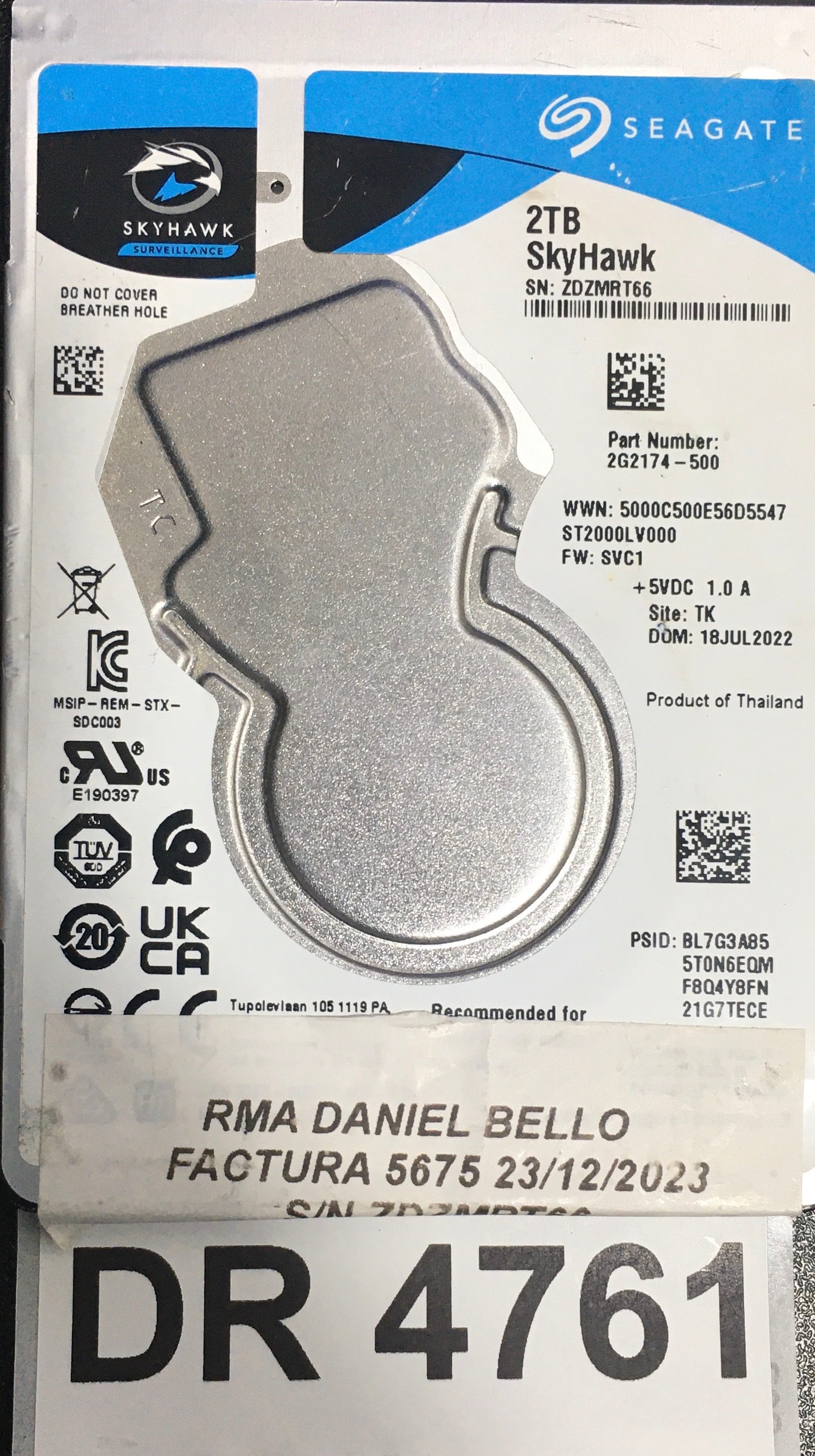 ST2000LV000,  FW: SVC1,  Serial: ZDZMRT66,  2TB 2.5,  PCB: 100615565- REV A,