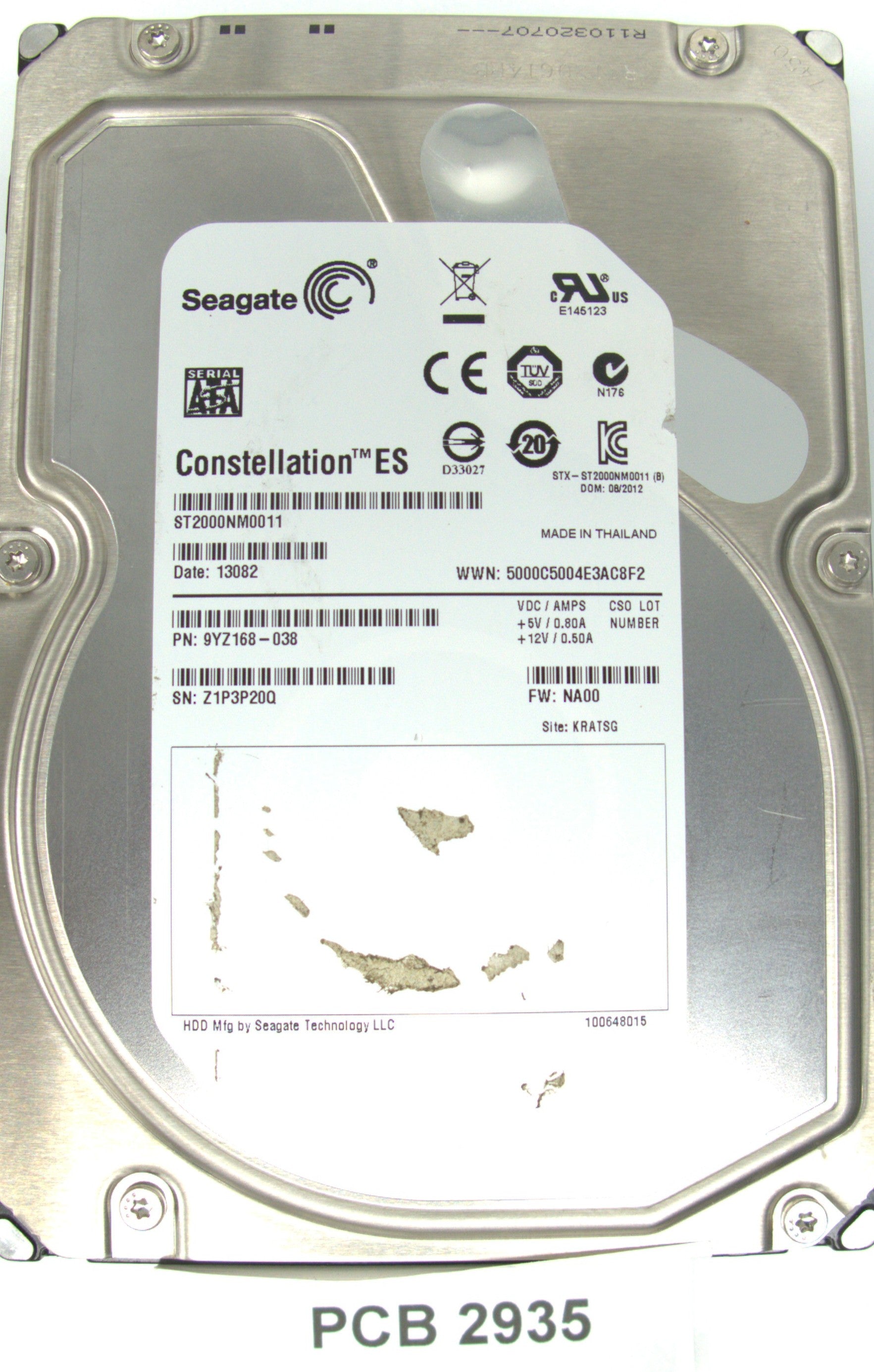 ST2000NM0011, P/N: 9YZ168-038, FW: NA00, Serial: Z1P3P20Q, GB 3.5, PCB: 100643297 REV