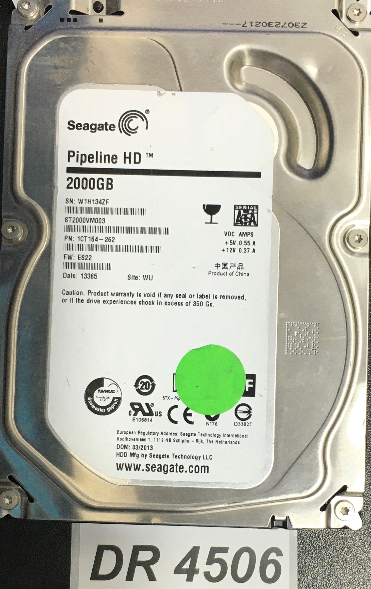 ST2000VM003  F/W:ES22  P/N:1CT164-262  Serial:W1H134ZF  2000GB 3.5  PCB: 100687658 REV C