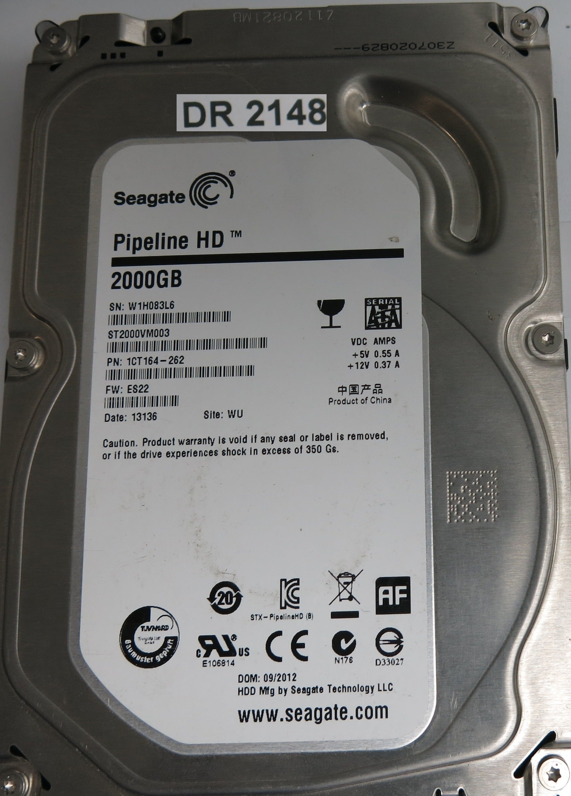 ST2000VM003, P/N: 1CT164-262, FW: ES22, Serial: W1H083L6, 2000GB 3.5, PCB: 100687658 REV B