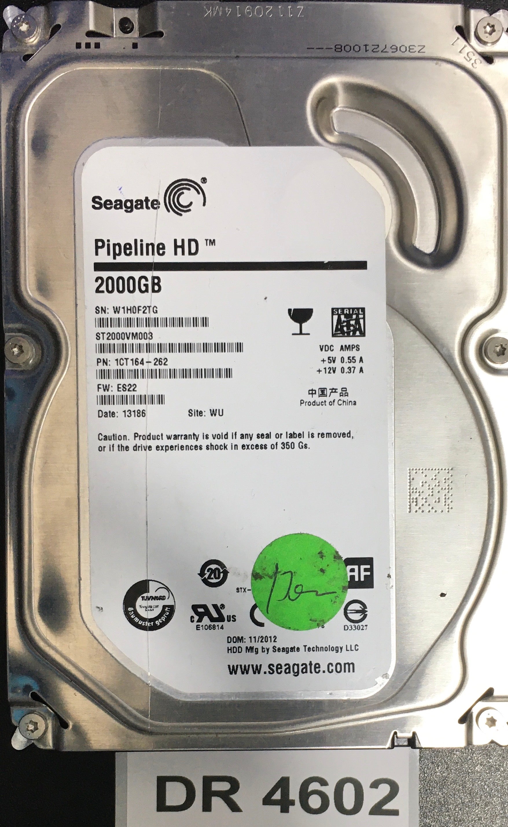 ST2000VM003,  P/N: 1CT164-262,  FW: ES22,  Serial: W1H0F2TG,  2000GB 3.5  PCB:100687658- REV C