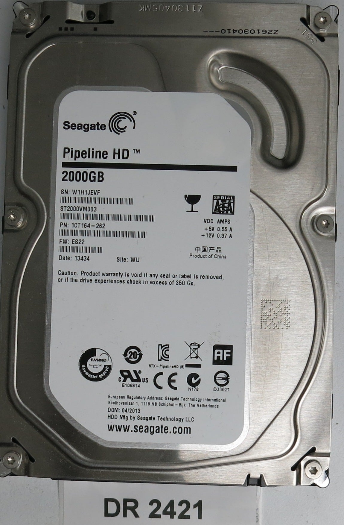 ST2000VM003, P/N: 1CT164-262, FW: ES22, Serial: W1H1JEVF, 2000GB 3.5