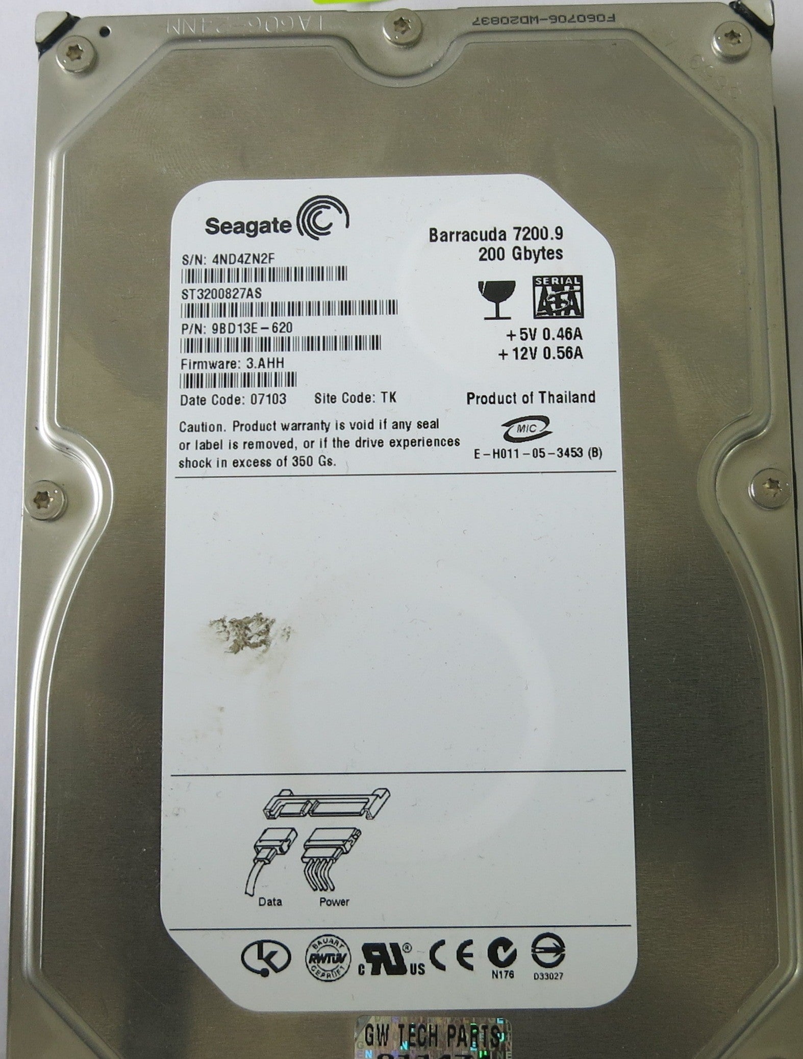 ST200827AS P/N 9BD13E-620 FW 3.AHH 100387575 REV D  PCB