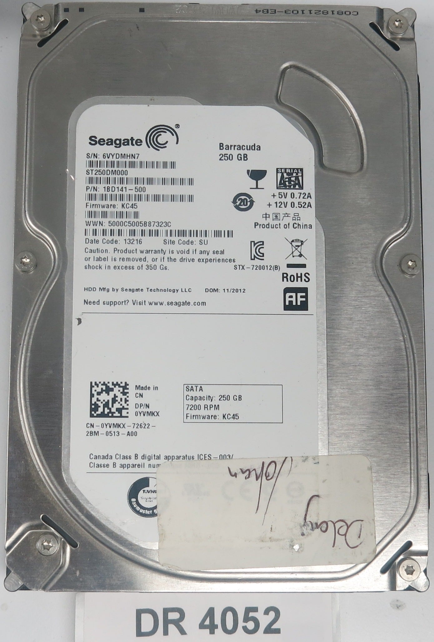 ST250DM000, P/N: 1BD141-500, FW: KC45, Serial: 6VYDMHN7, 250GB 3.5, PCB: 100535704 REV C