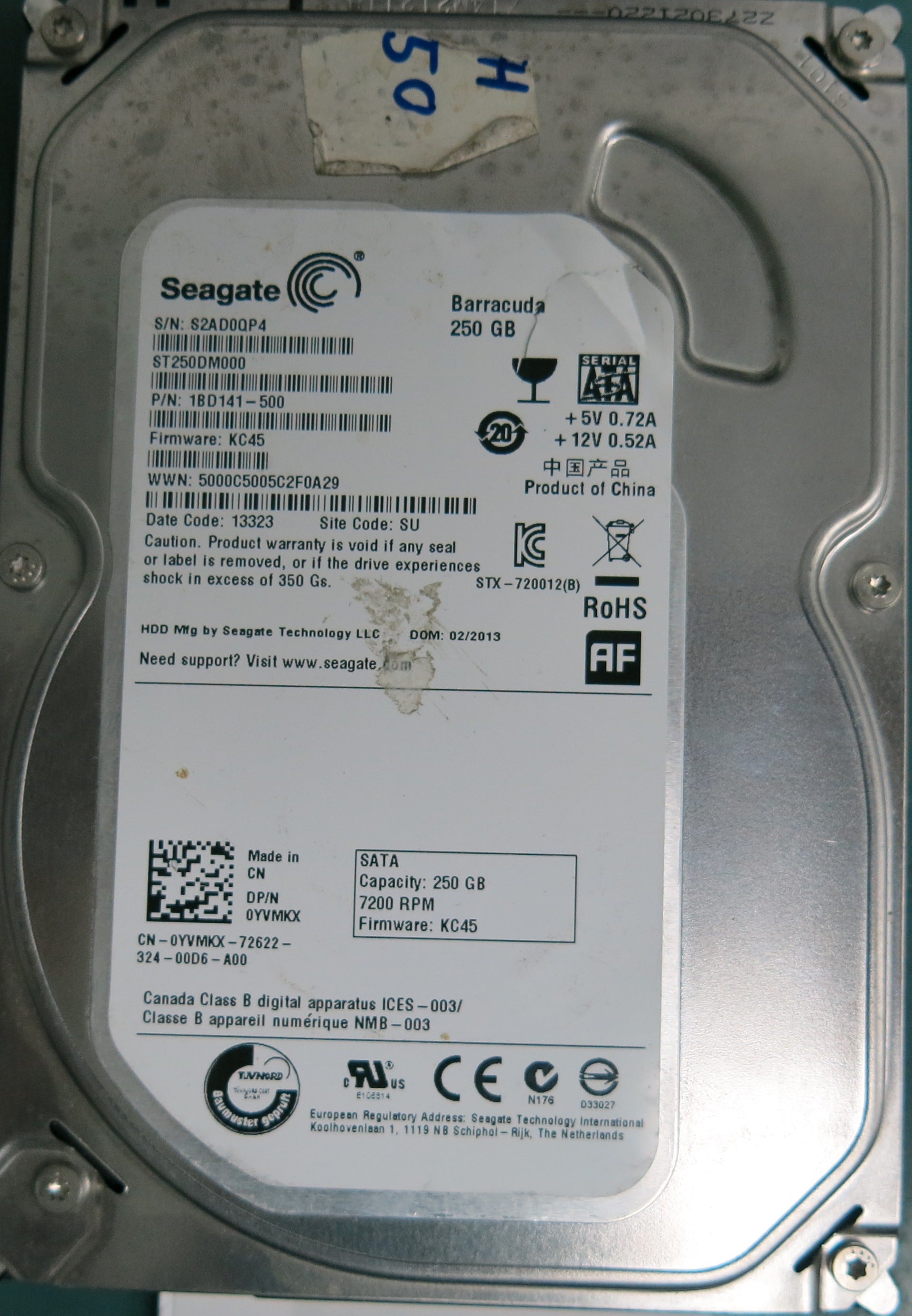 ST250DM000 P/N: 1BD141-500 FW: KC45 Serial: S2AD0QP4 250GB 3.5  PCB: 100535704 REV C Main chip:LSI B5502D0