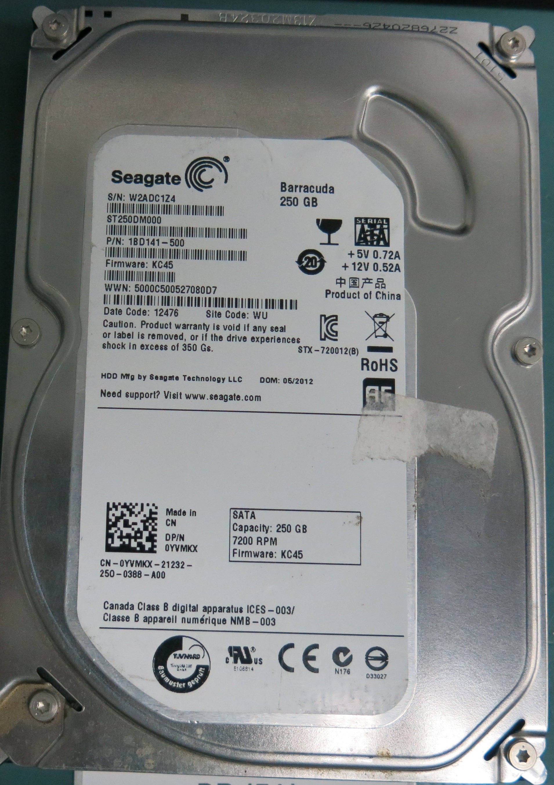 ST250DM000 P/N: 1BD141-500 FW: KC45 Serial: W2ADC1Z4 250GB 3.5 PCB: 100535740 REV C