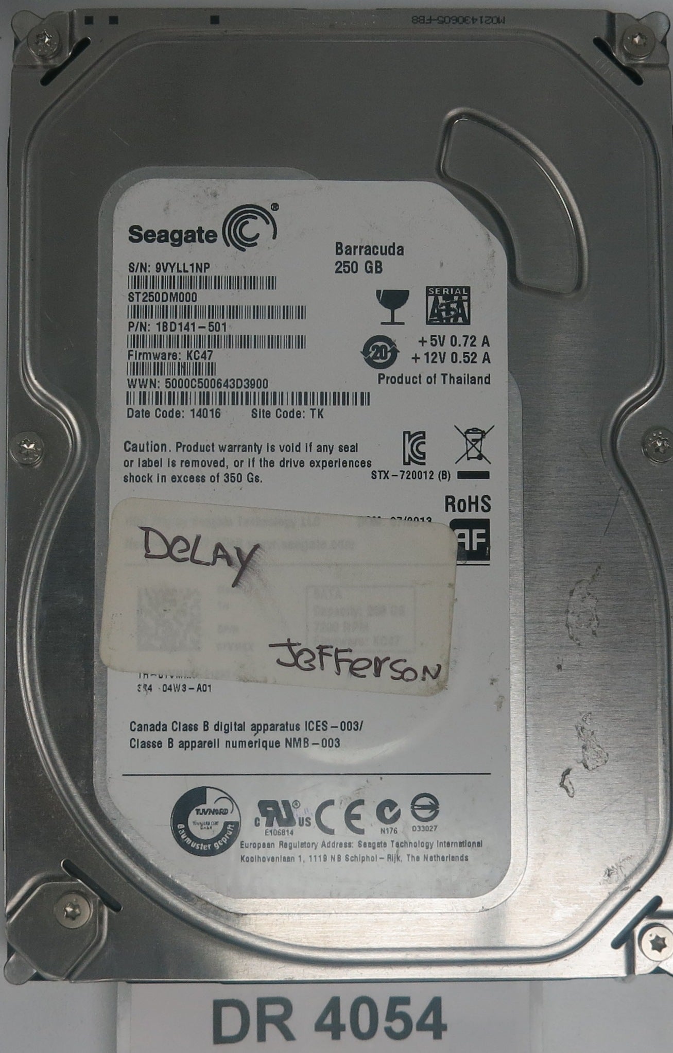 ST250DM000, P/N: 1BD141-501, FW: KC47, Serial: 9VYLL1NP, 250GB 3.5, PCB: 100535704 REV C