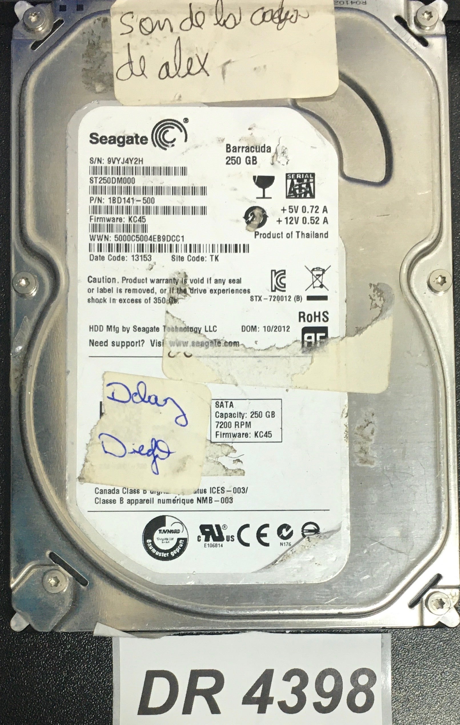 ST25DM000 P/N:  1BD141-500  FW:KC45 Serial Number:9VYJ4Y2H   250GB 3.5  PCB: 100535704 REV A
