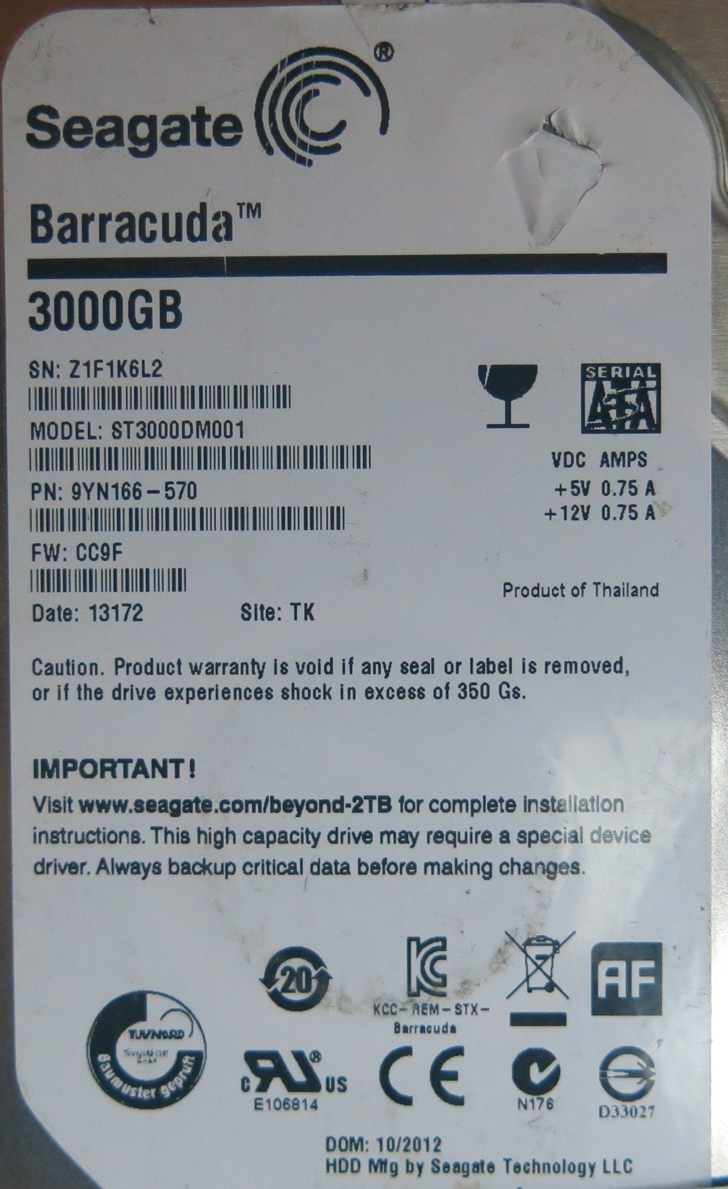 ST3000DM001, PN 9YN166-570, 100664987 REV B PCB