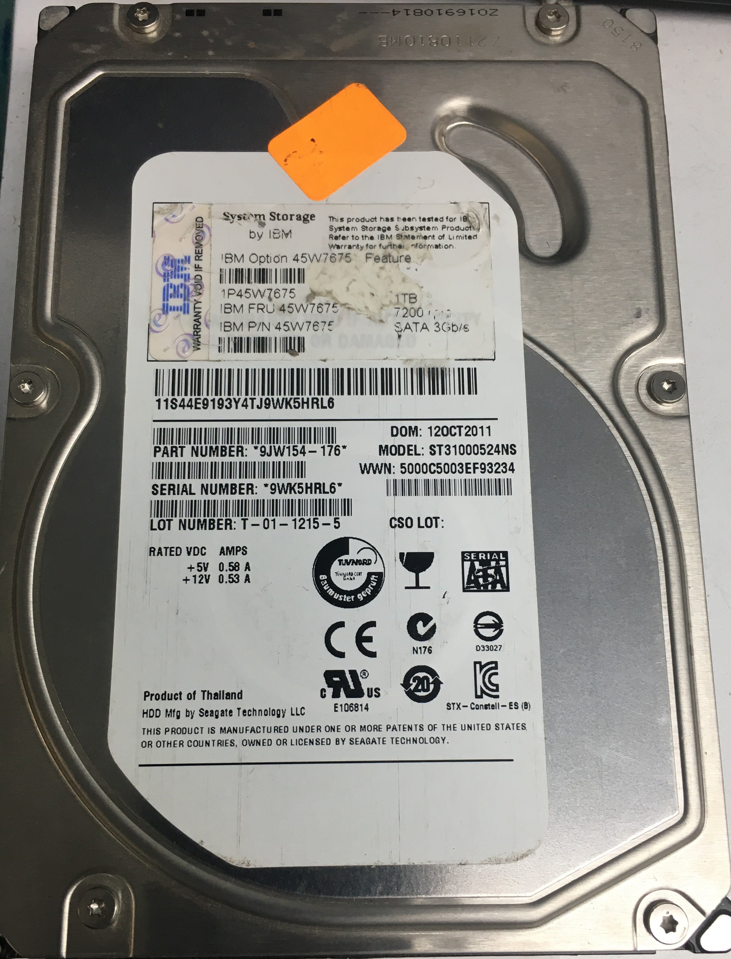 ST31000524NS P/N: 9JW154-176 FW:  Serial: 9WK5HRL6 1TB 3.5 PCB: 100579470 REV C