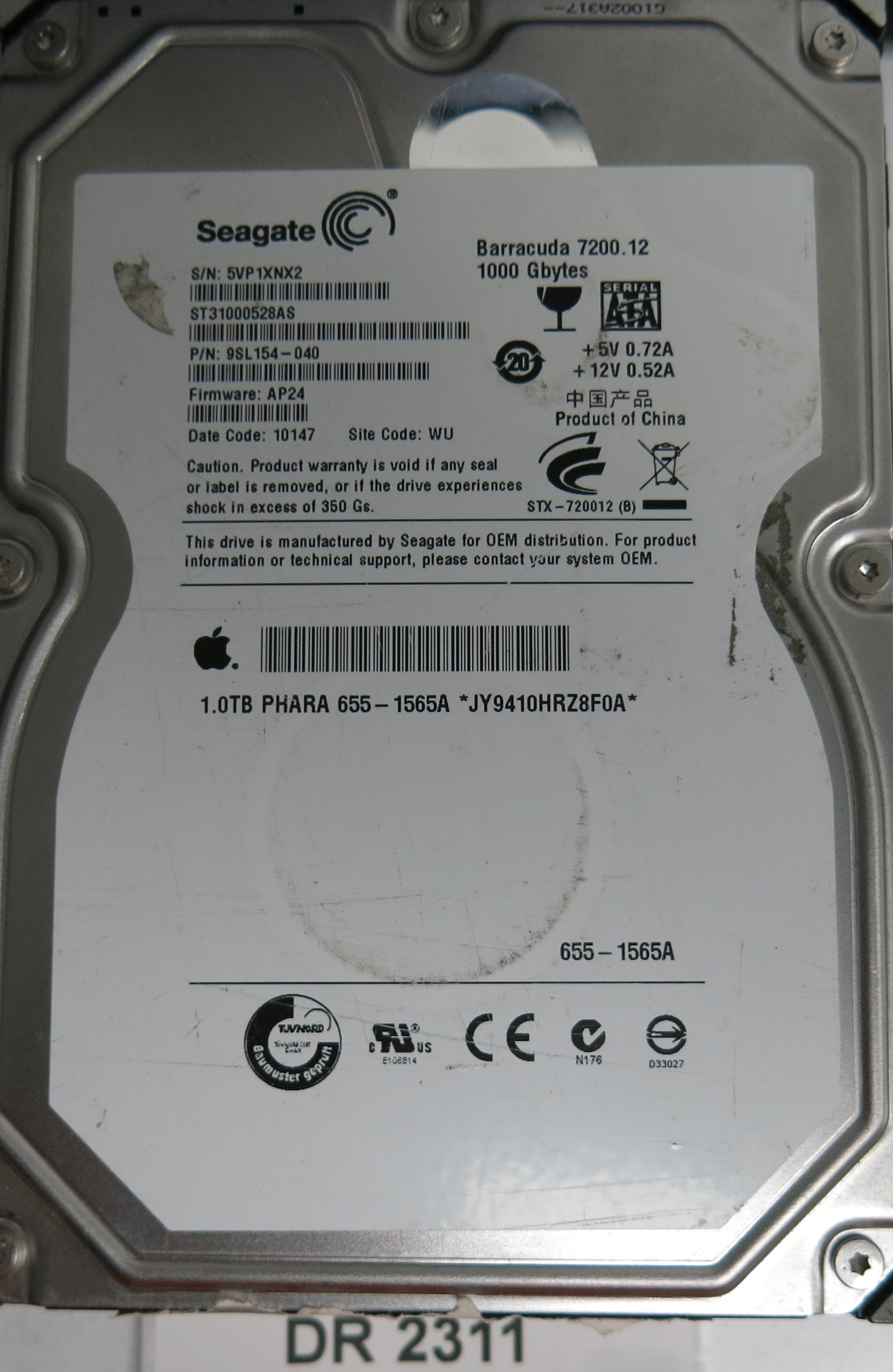 ST31000528AS, P/N: 9SL154-040, FW: AP24, Serial: 5VP1CNX2, 1000GB 3.5, PCB: 100535537 REV A