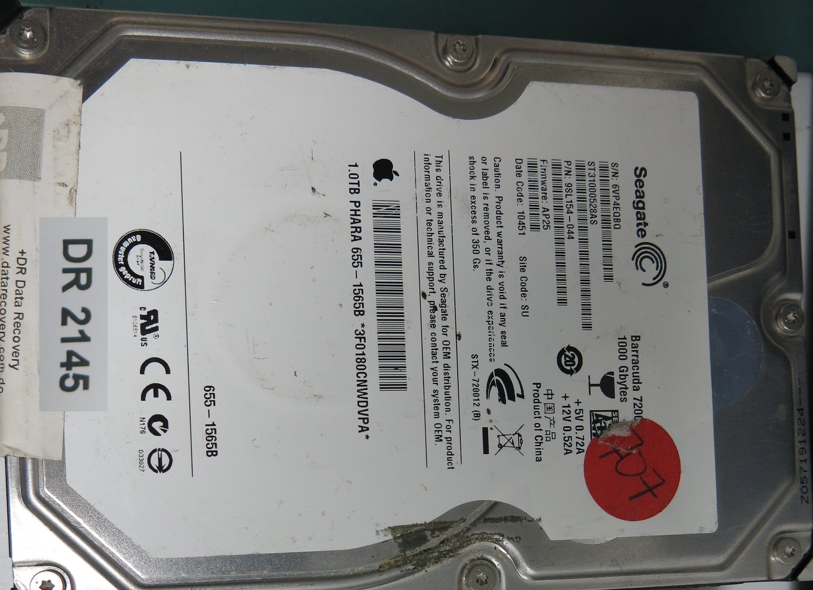 ST31000528AS, P/N: 9SL154-044, FW: AP25, Serial: 6VP4EQBQ, 1000GB 3.5, PCB: 100535537 REV A