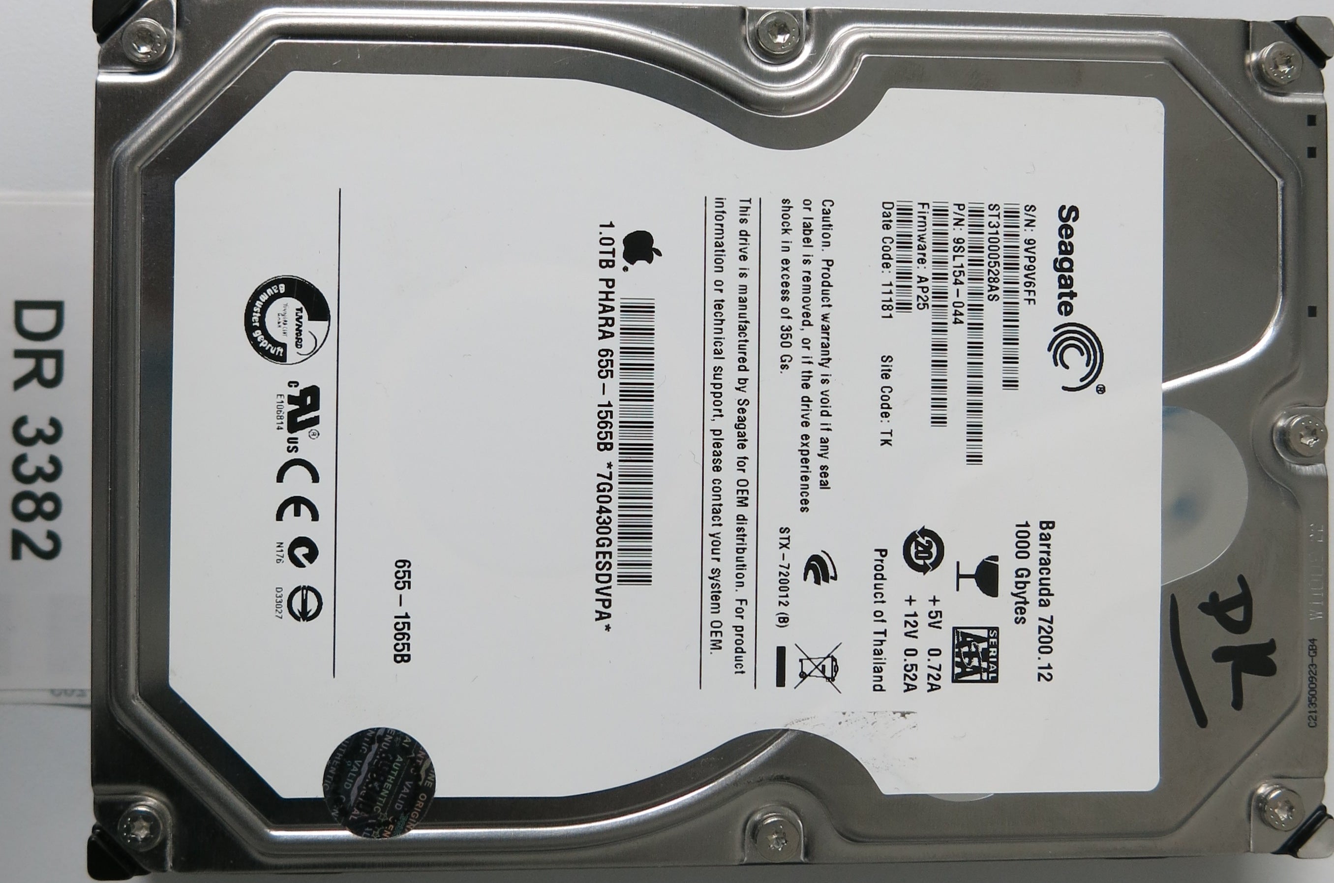 ST31000528AS, P/N: 9SL154-044, FW: AP25, Serial: 9VP9V6FF, 1000GB 3.5, PCB: 100535537 REV A