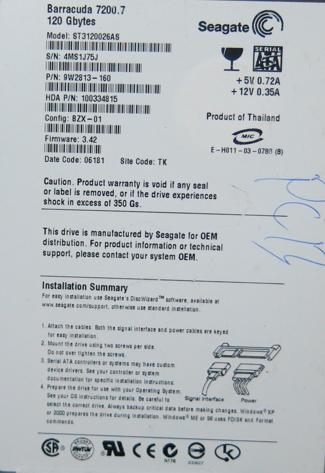 ST3120026AS 100336321 REV B PCB
