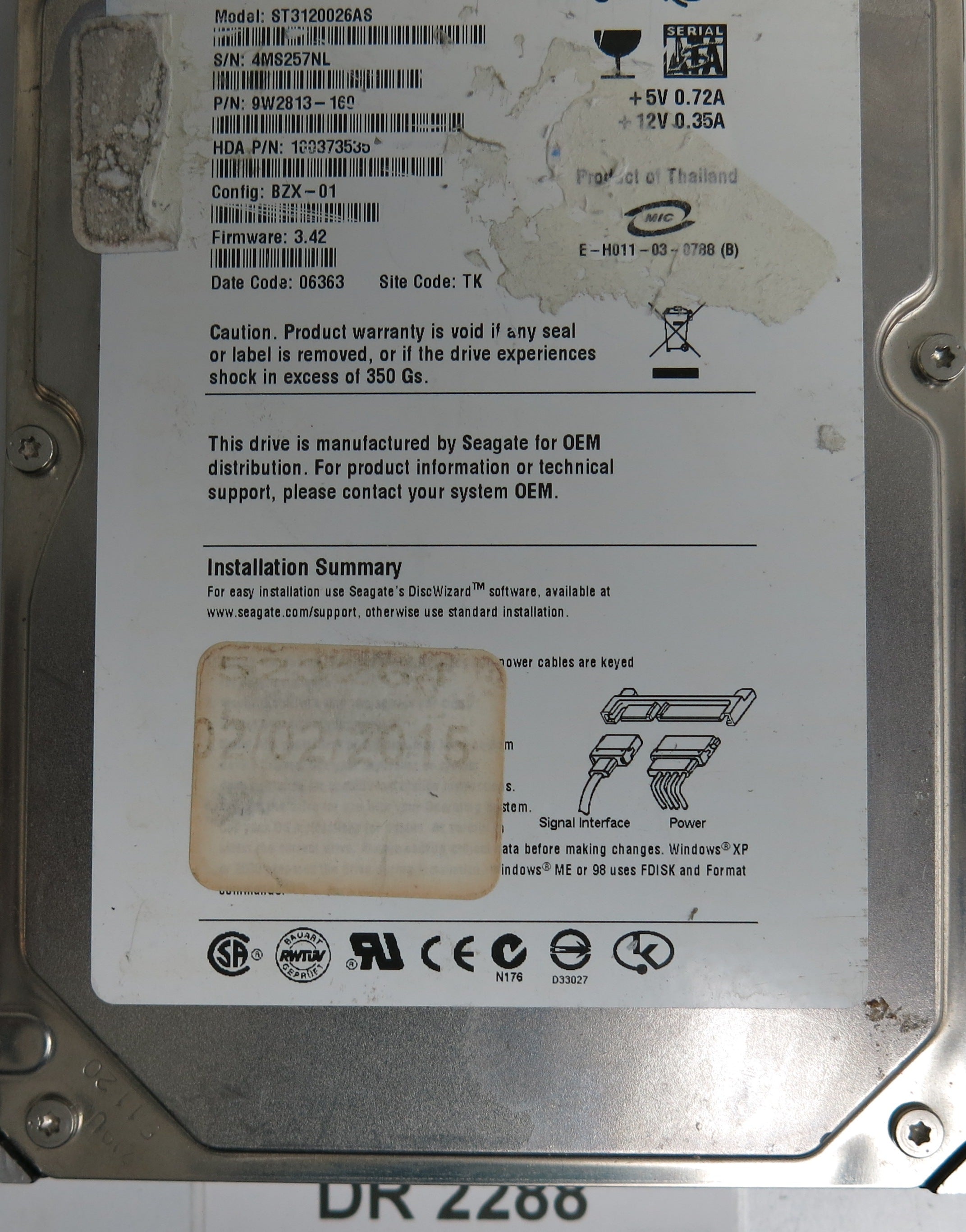 ST3120026AS, P/N: 9W2813-160, FW: 3.42, Serial: 4MS257NL, 120GB 3.5, PCB: 100336321 REV B