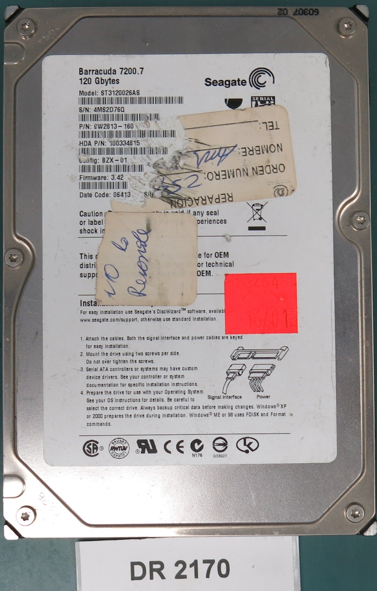 ST3120026AS, P/N: 9W2813-160, FW: 3.42, Serial: 4MS2D76Q, 120GB 3.5, PCB: 100336321 REV B