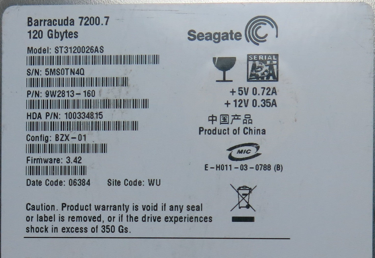 ST3120026AS, PN 9W2813-160, 100336321 REV B PCB