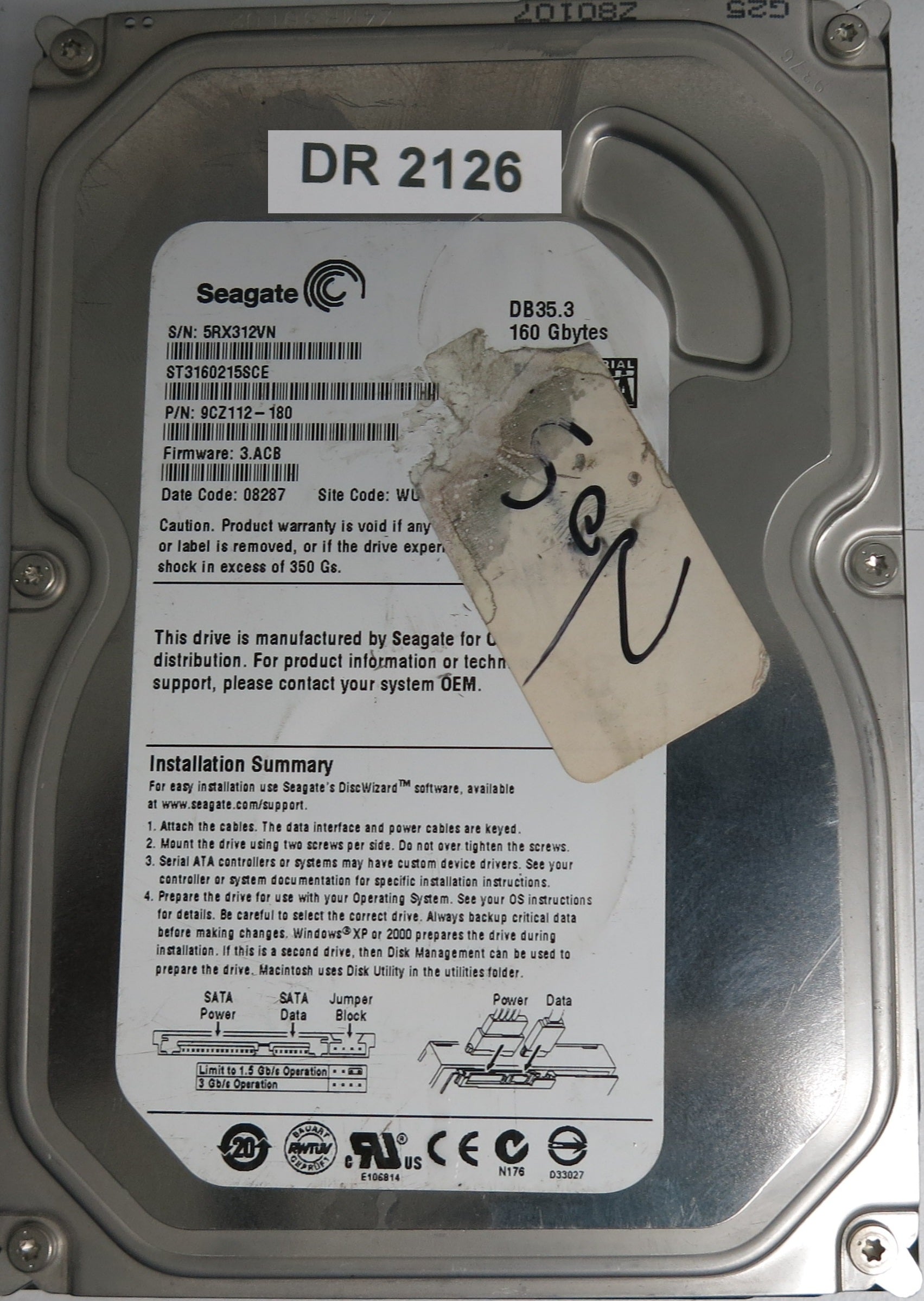 ST3160215SCE, P/N: 9CZ112-180, FW: 3.ACB, Serial: 5RX312VN, 160GB 3.5, PCB: 100422559 REV C