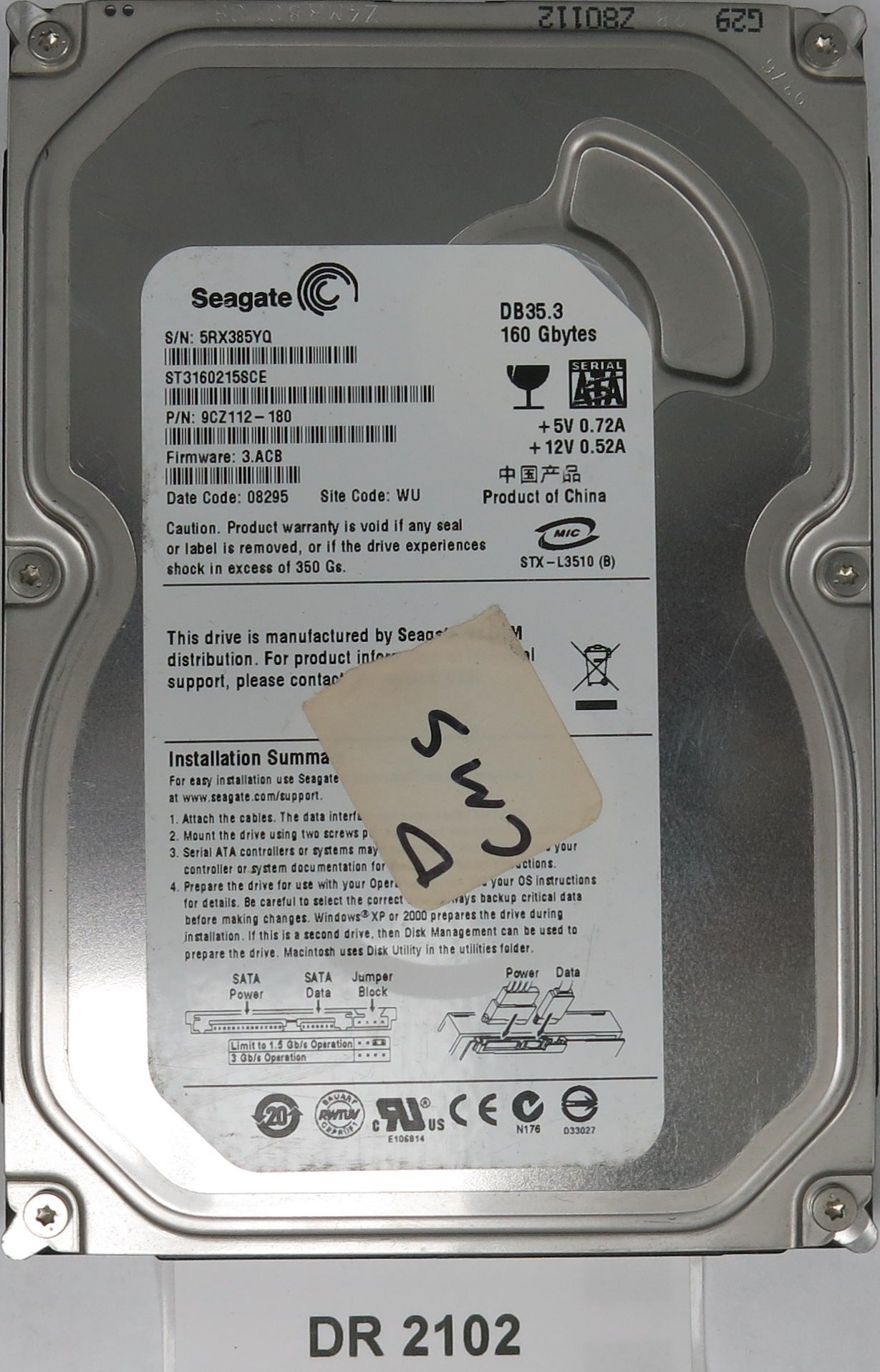 ST3160215SCE, P/N: 9CZ112-180, FW: 3.ACB, Serial: 5RX385YQ, 160GB 3.5, PCB: 100422559 REV C