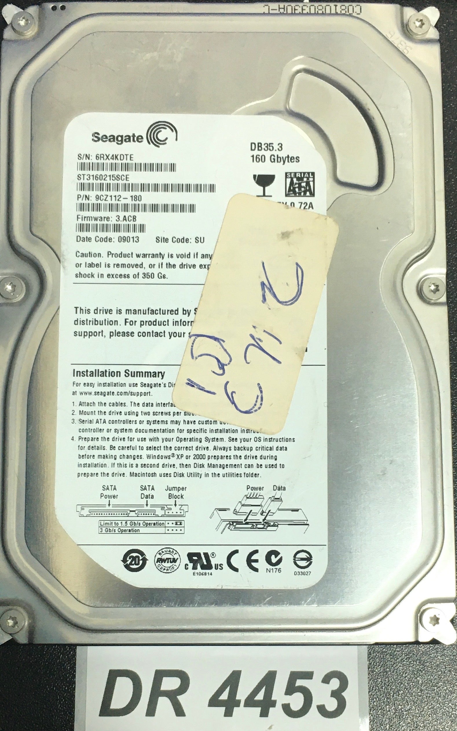 ST3160215SCE P/N:  9CZ112-180  FW:3.ACB Serial: 6RX4KDTE  160GB 3.5  PCB: 100422559 REV C
