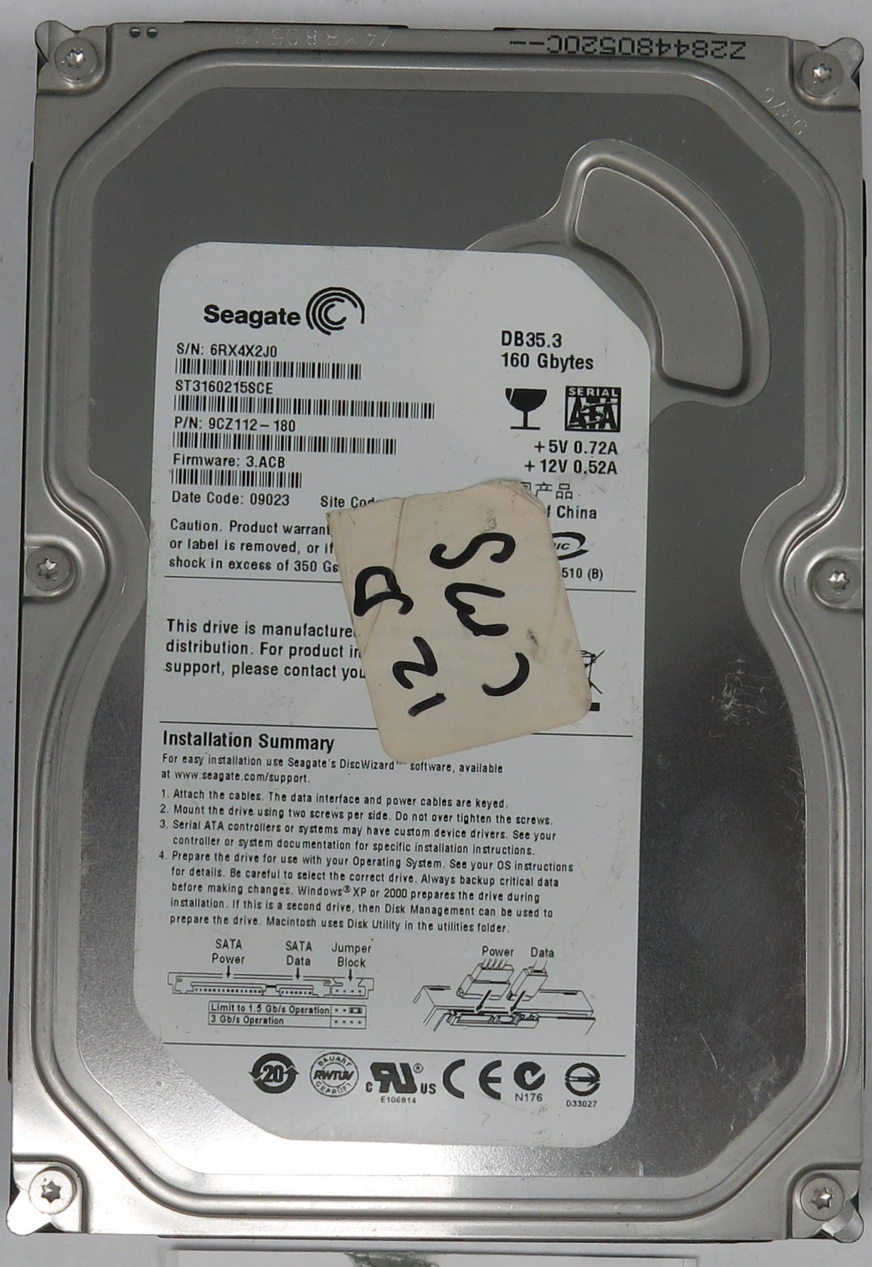 ST3160215SCE P/N: 9CZ112-180, FW: 3.ACB, Serial: 6RX4X2J0, 160GB 3.5, PCB: 100422559 REV C