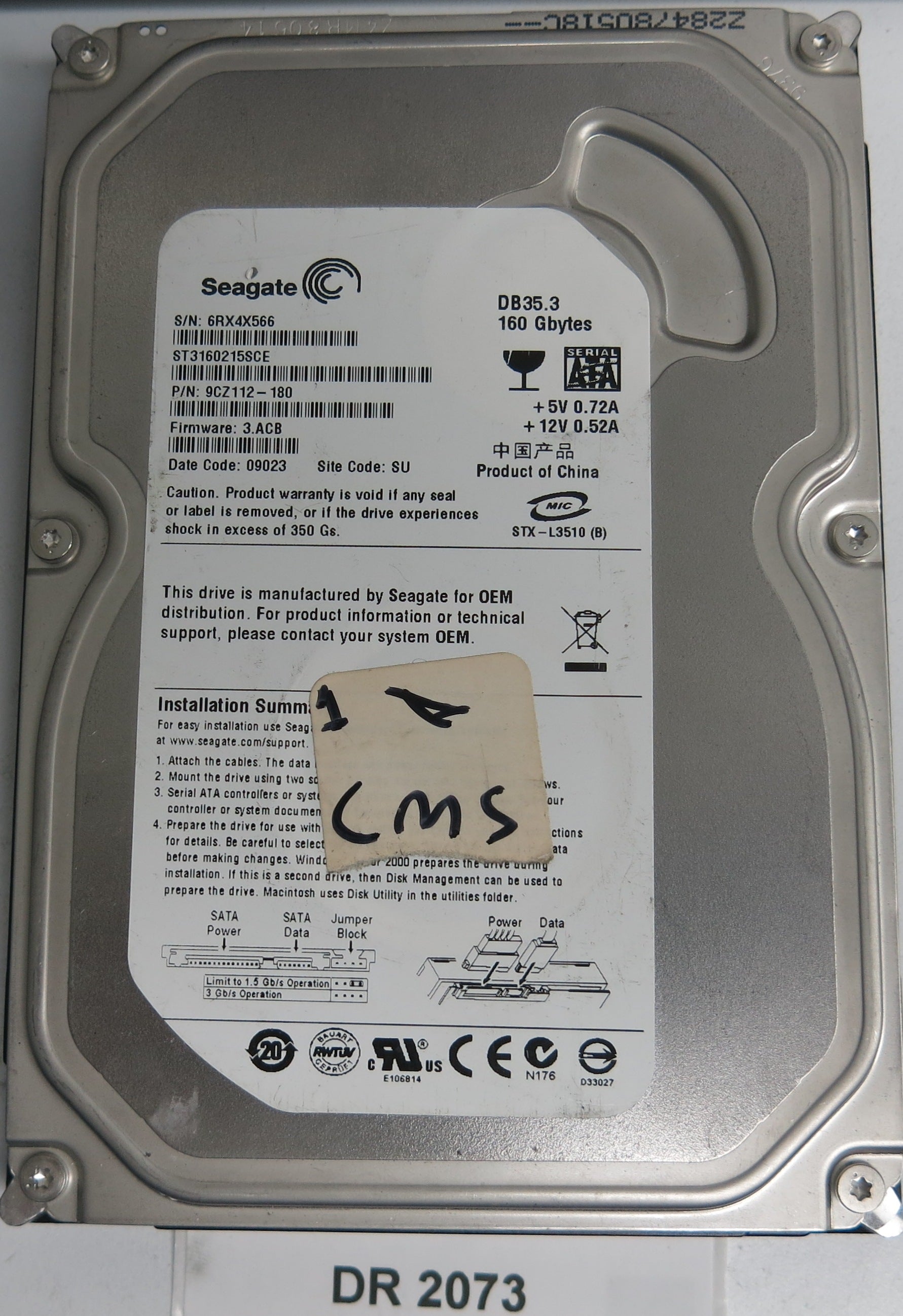 ST3160215SCE, P/N: 9CZ112-180, FW: 3.ACB, Serial: 6RX4X566, 160GB 3.5, PCB: 100422559 REV C