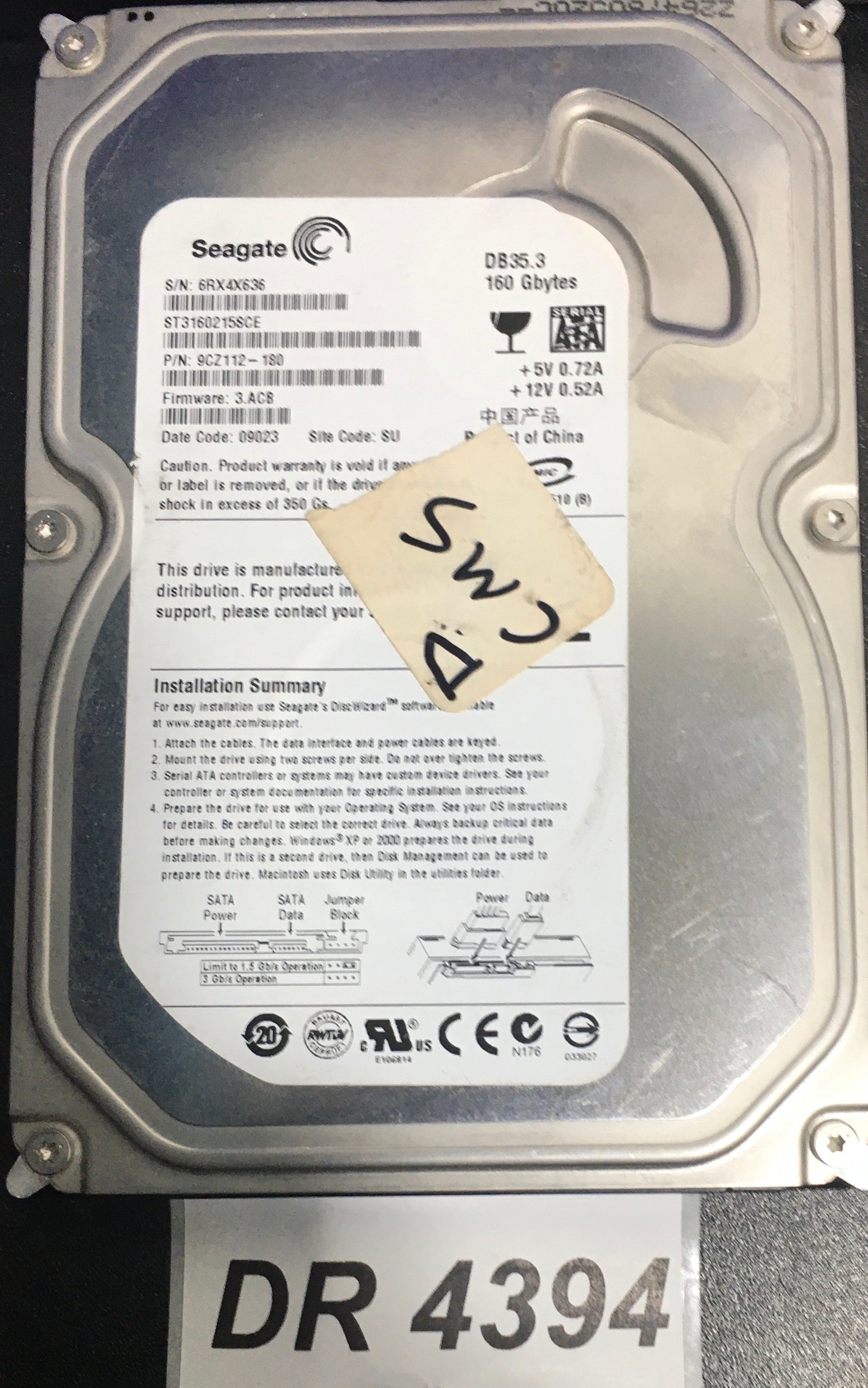 ST3160215SCE P/N:  9CZ112-180  FW:3.ACB Serial Number: 6RX4X636  160GB 3.5  PCB: 100422559 REV C