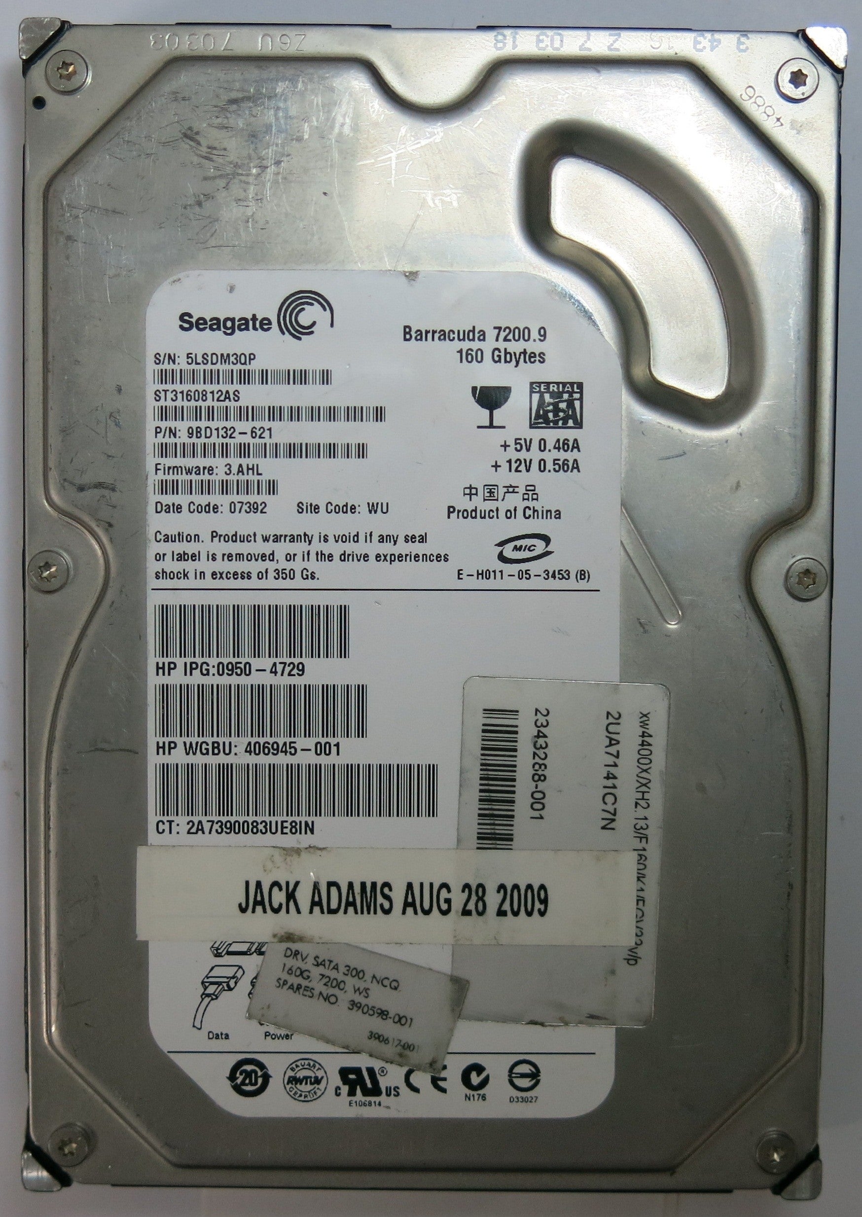 ST3160812AS PN 9BD132-621FW 3.AHL 160GB
