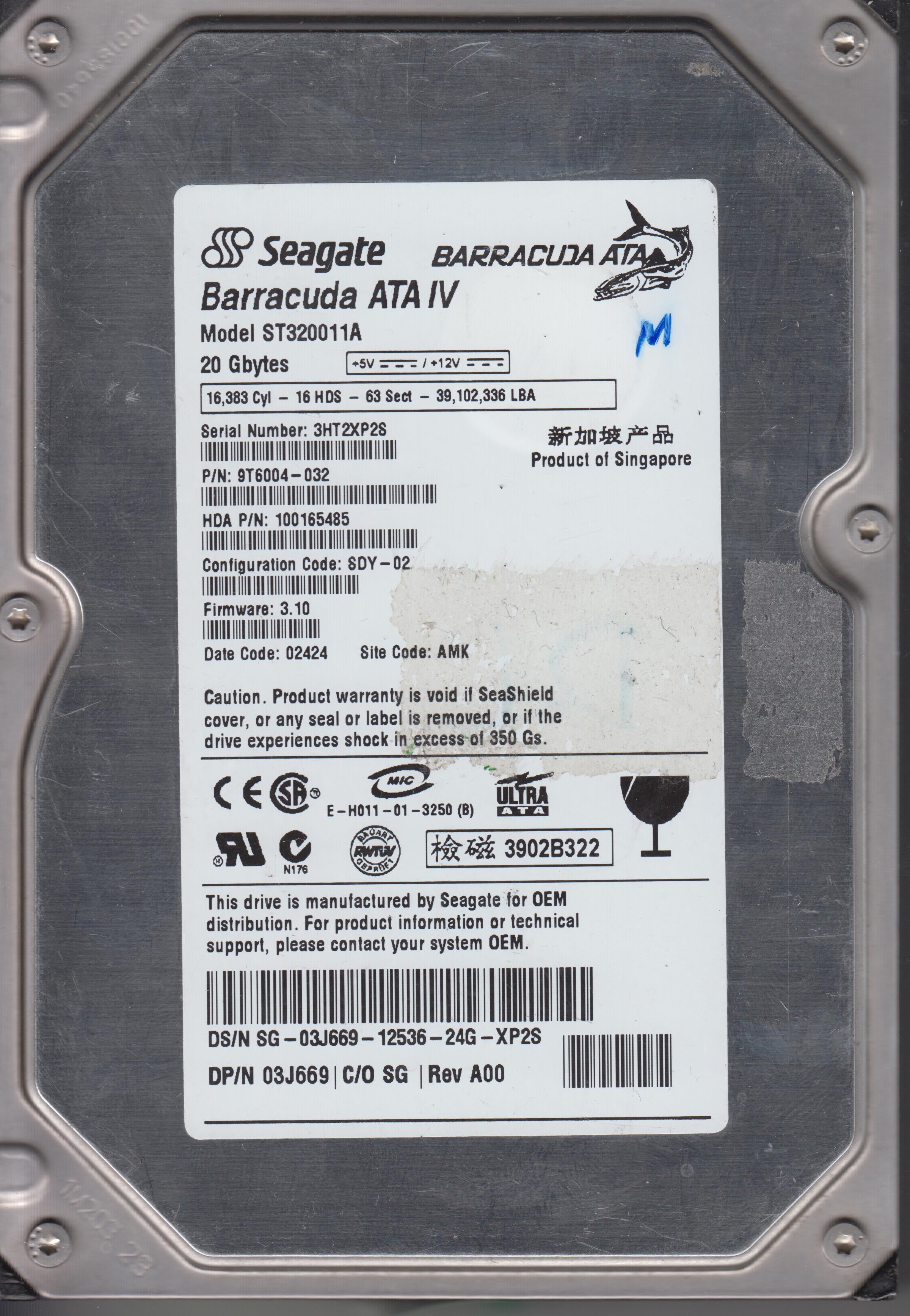ST320011A P/N 9T6004-032 FW 3.1 100151017 REV A