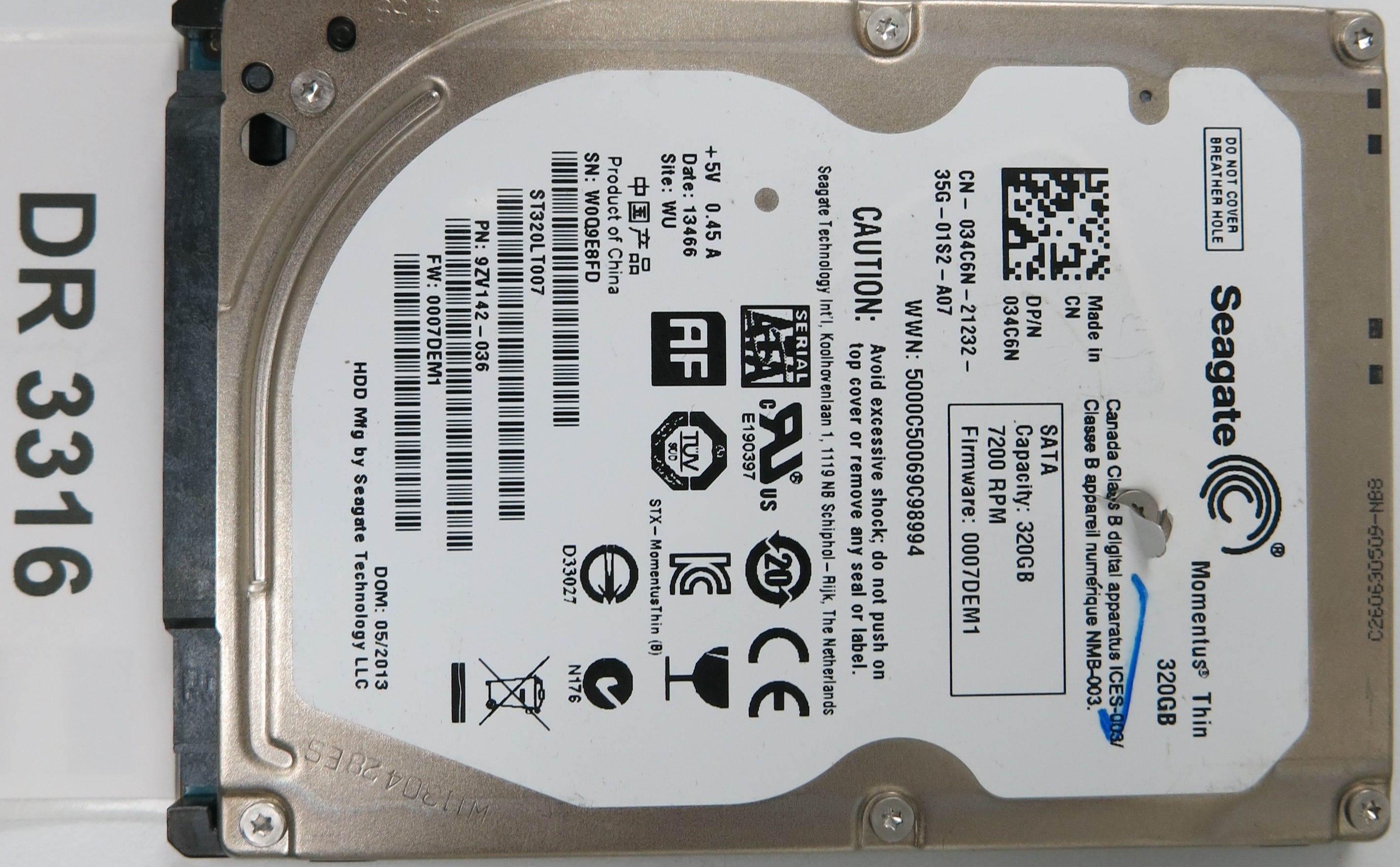 ST320LT007, P/N: 9ZV142-036, FW: 000RDEM1, Serial: W0Q9E8FD, 320GB 3.5, PCB:100654403 REV B