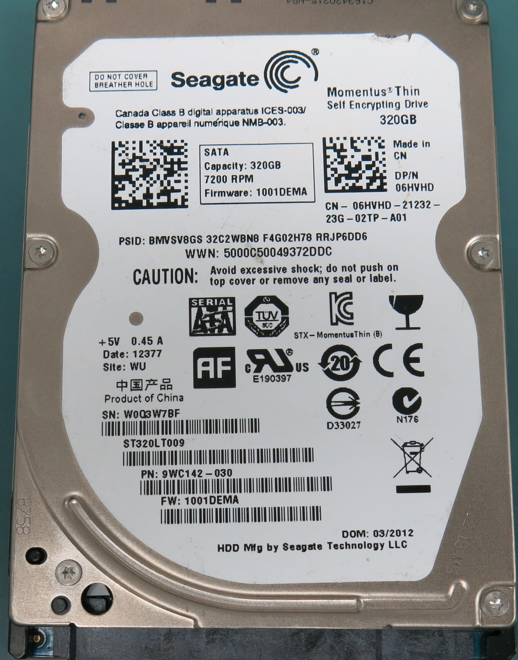 ST320LT009, P/N:  9WC142-030, FW: 1001DEMA, 350GB 2.5