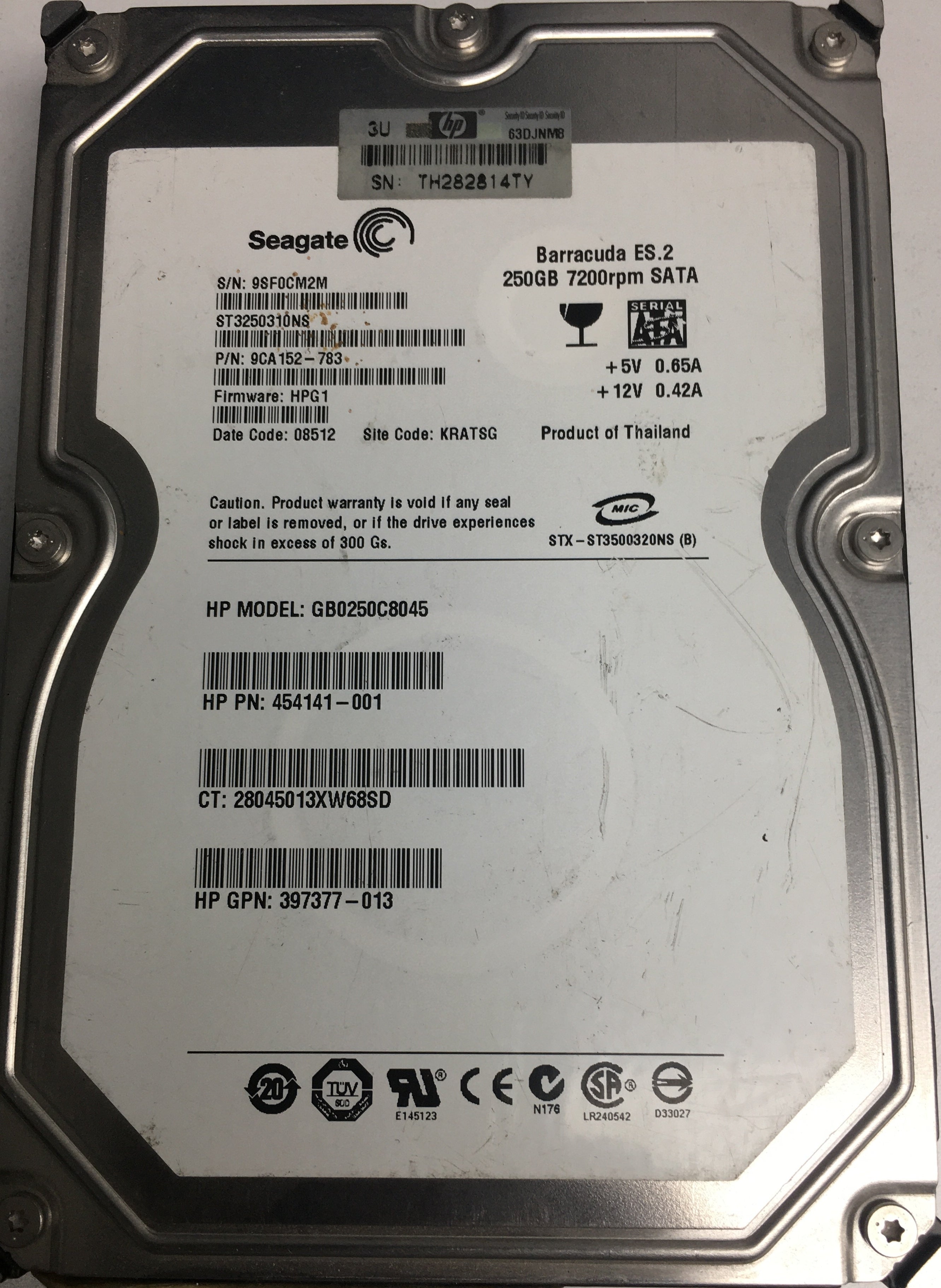 ST3250310NS, P/N: 9CA152-783, FW: HPG1, Serial: 9SF0CM2M, 250GB 3.5, PCB:100475720 REV A