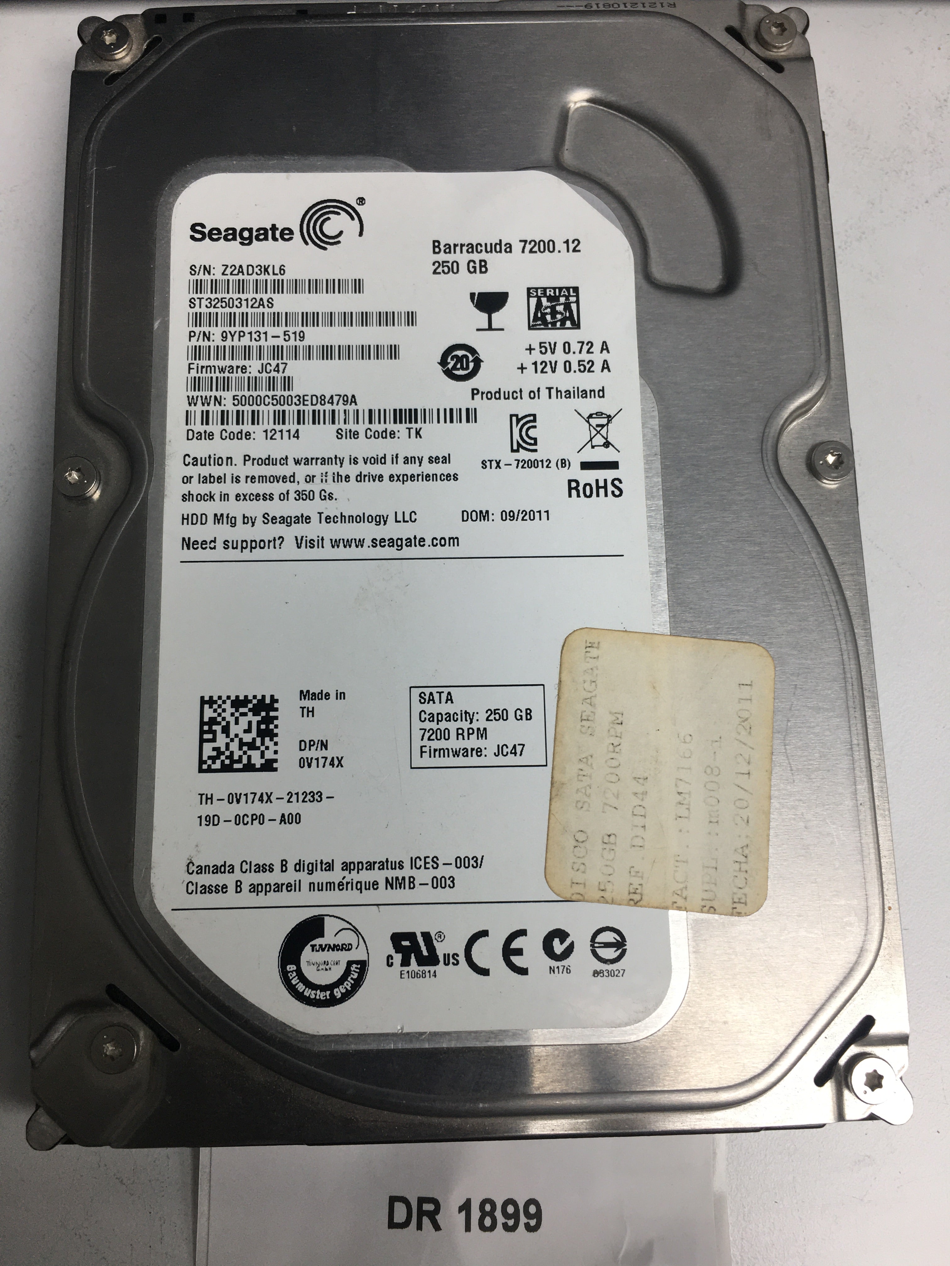 ST3250312AS, P/N: 9YP131-519, FW: JC47, Serial: Z2AD3KL9, 250GB 3.5
