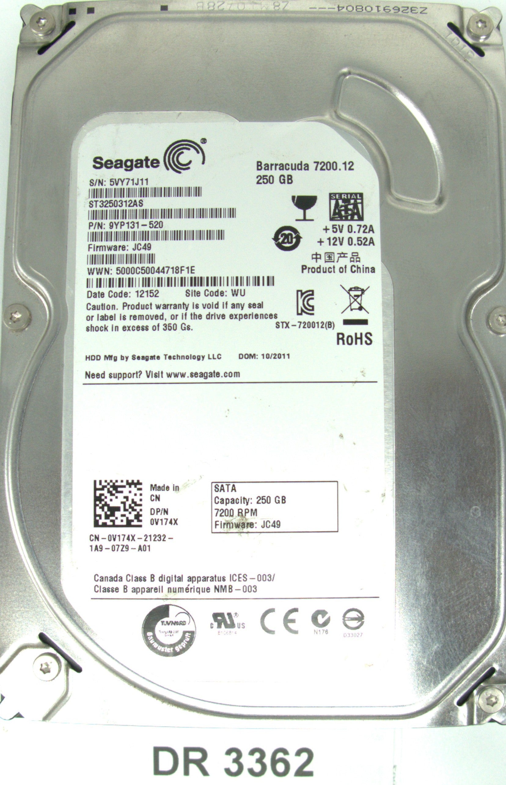 ST3250312AS, P/N: 9YP131-520, FW: JC49, Serial: 5VY71J11, 250GB 3.5, PCB: 100535704 REV C