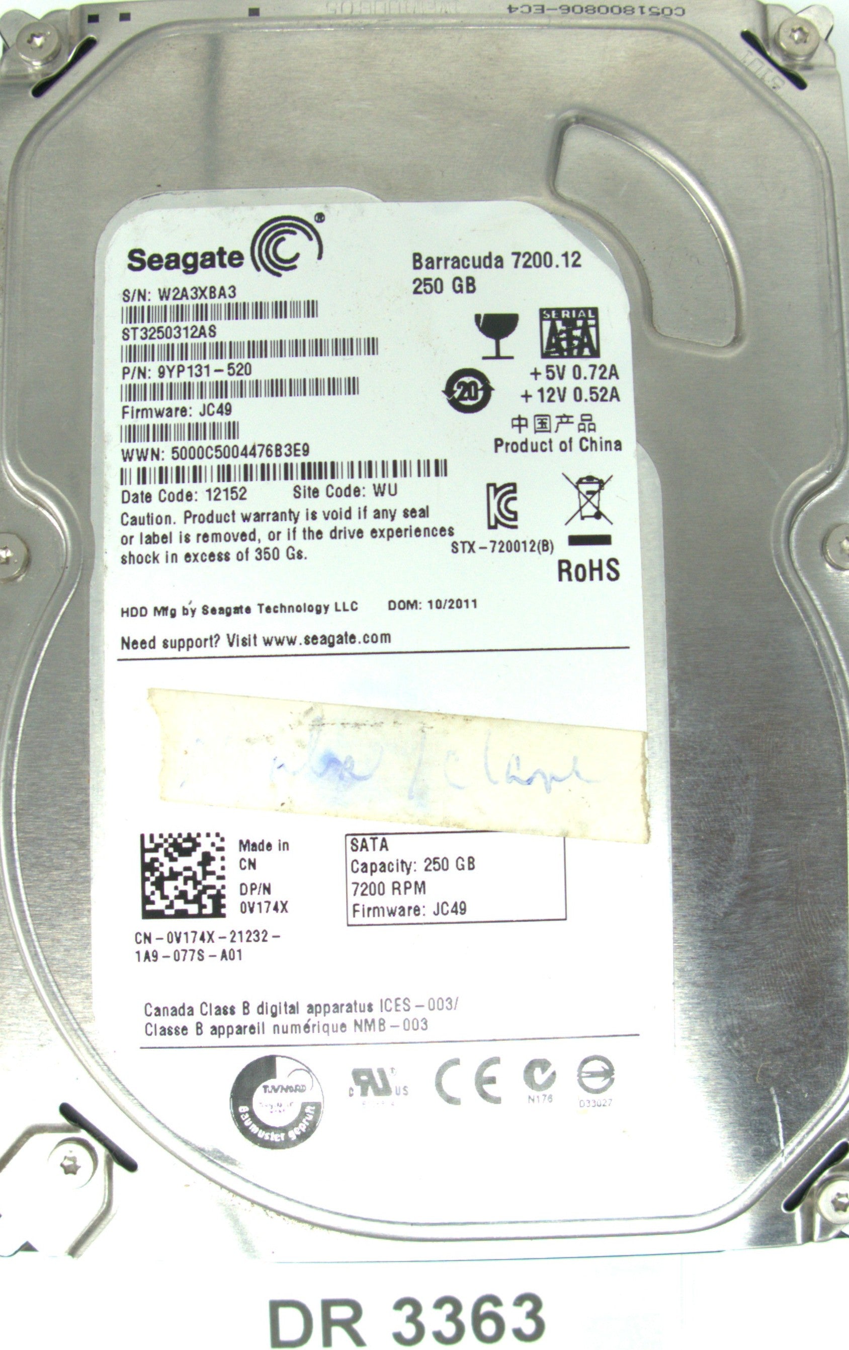 ST3250312AS, P/N: 9YP131-520, FW: JC49, Serial: W2A3XBAS, 250GB 3.5, PCB: 100535704 REV C