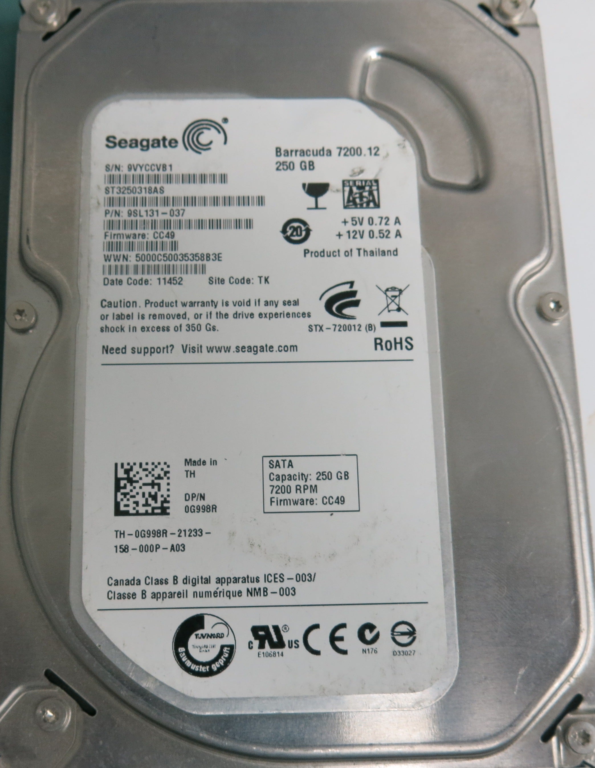 ST3250318AS P/N: 9SL131-037 FW: CC49 Serial: 9VYCCVB1 250GB 3.5 PCB: 100535704 REV C