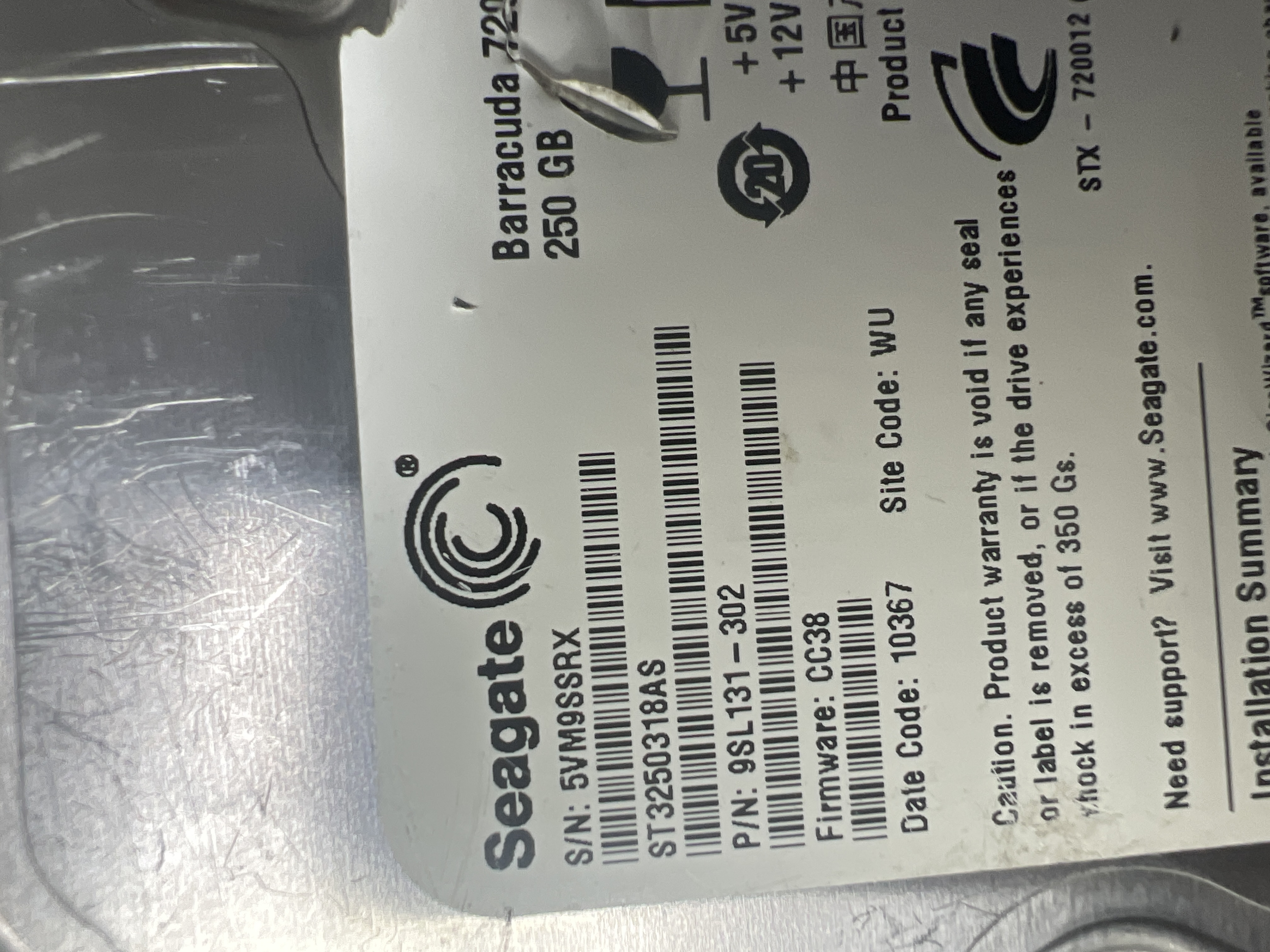 ST3250318AS, P/N: 9SL131-302, FW: CC38, 250GB 3.5, PCB: 100532367 REV A