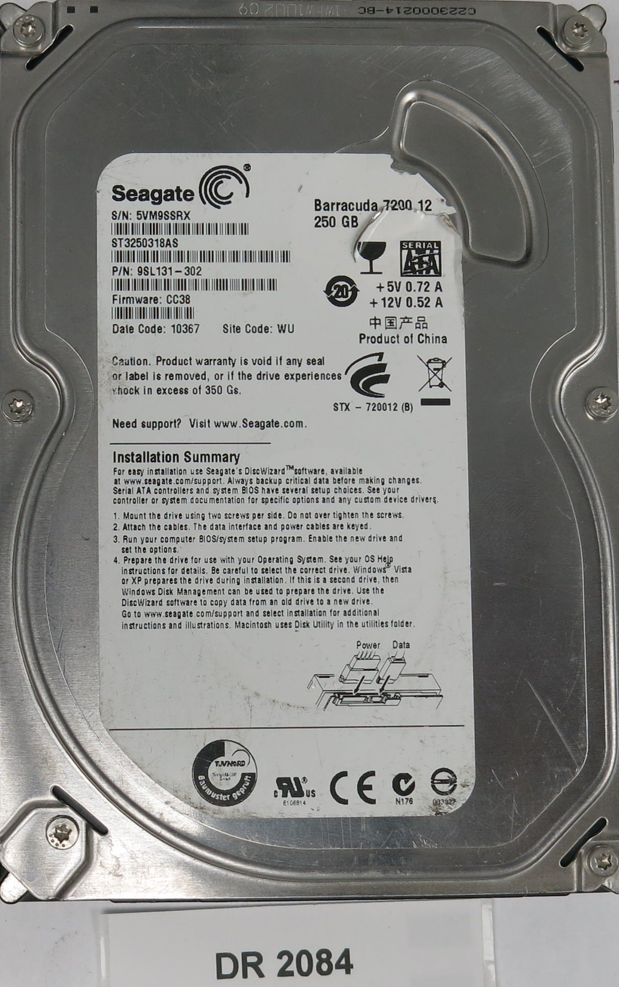 ST3250318AS, P/N: 9SL131-302, FW: CC38, Serial: 5VM9SSRX, 250GB 3.5, PCB: 100532367 REV A