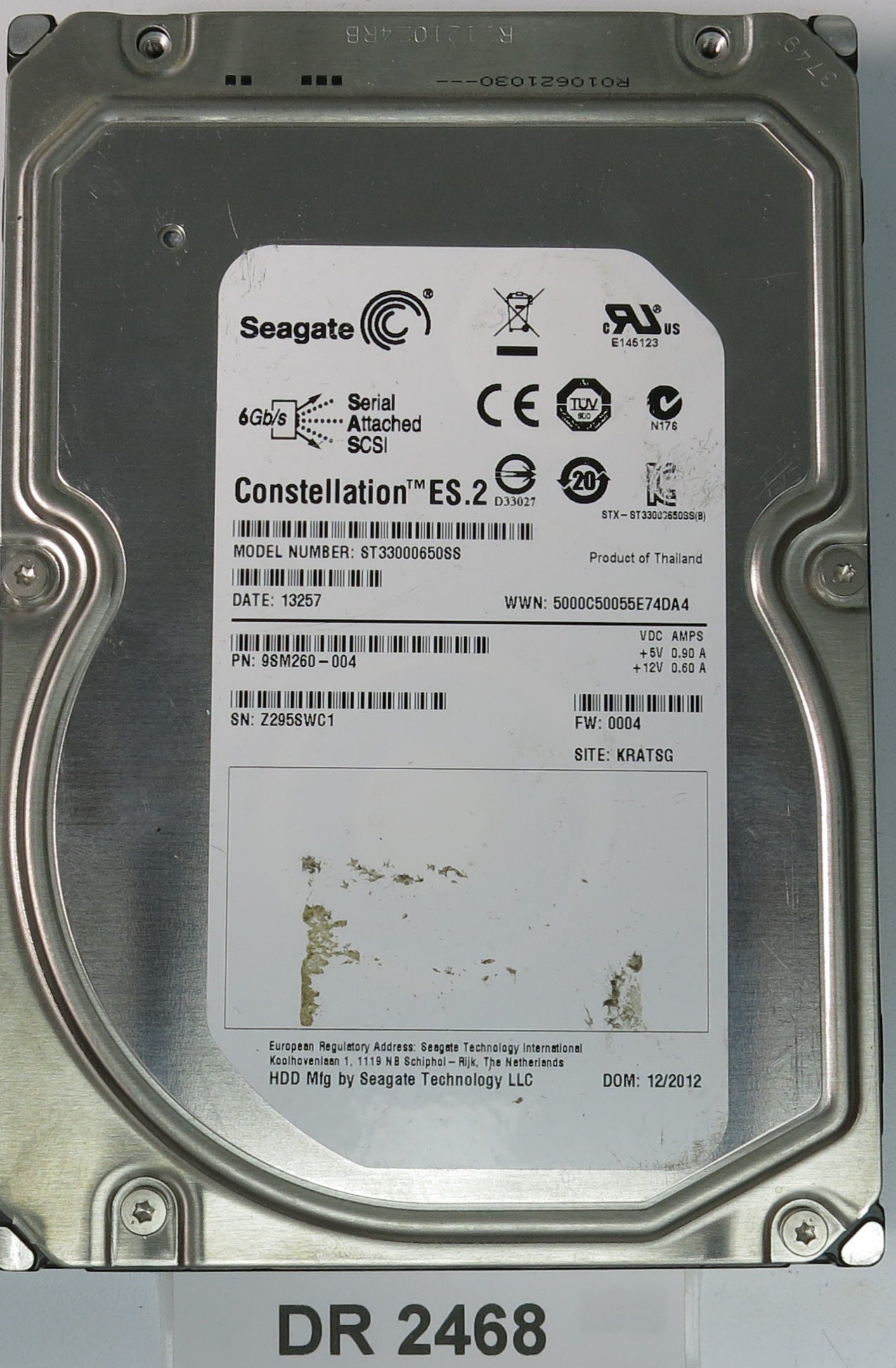 ST33000650SS, P/N: 9SM260-004, FW: 0004, Serial: Z295SWC1, GB 3.5, PCB: 1006608305 REV B