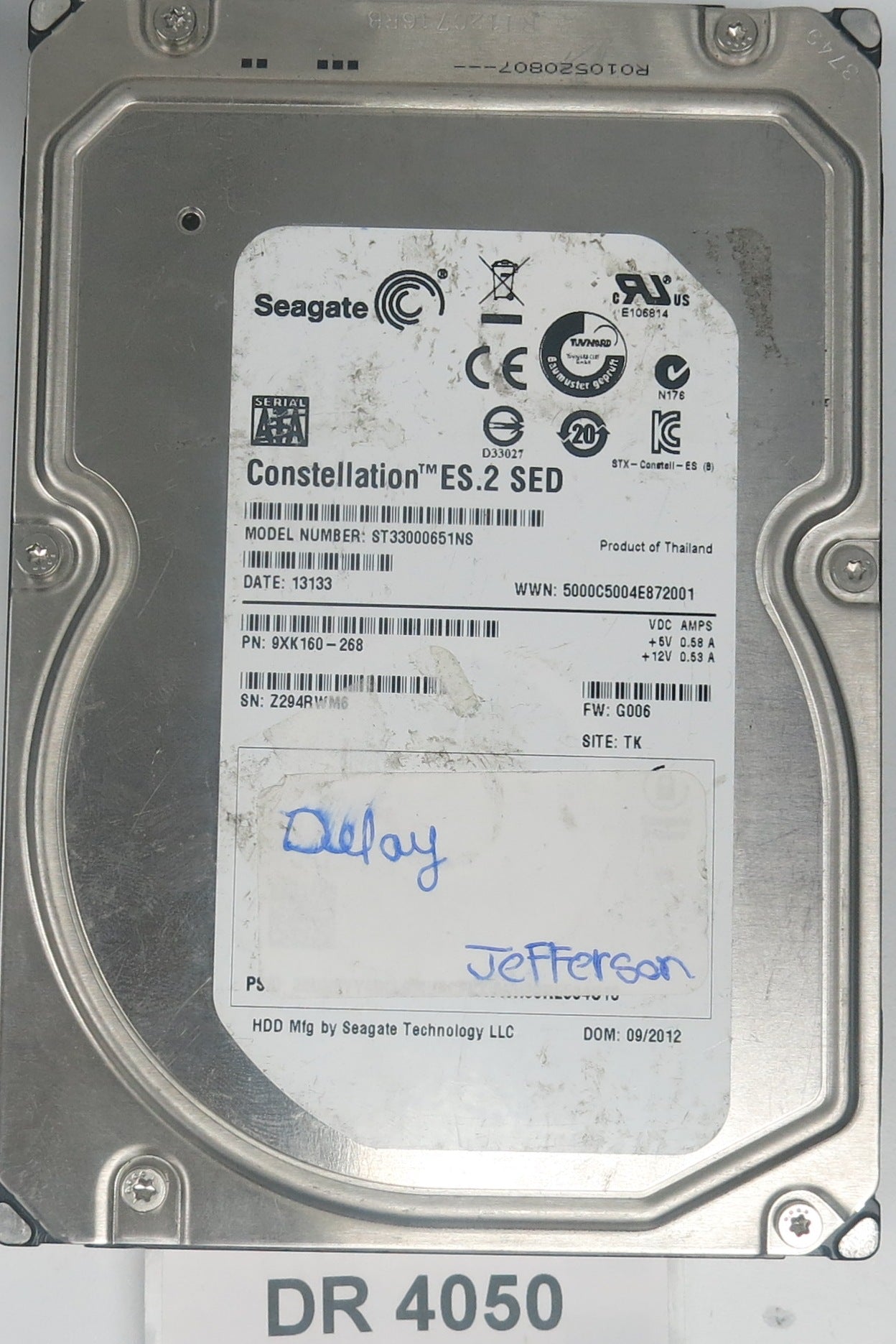 ST33000651NS, P/N: 9XK160-268, FW: G006, Serial: Z294RWM6, 3TB 3.5, PCB: 100611023 REV B