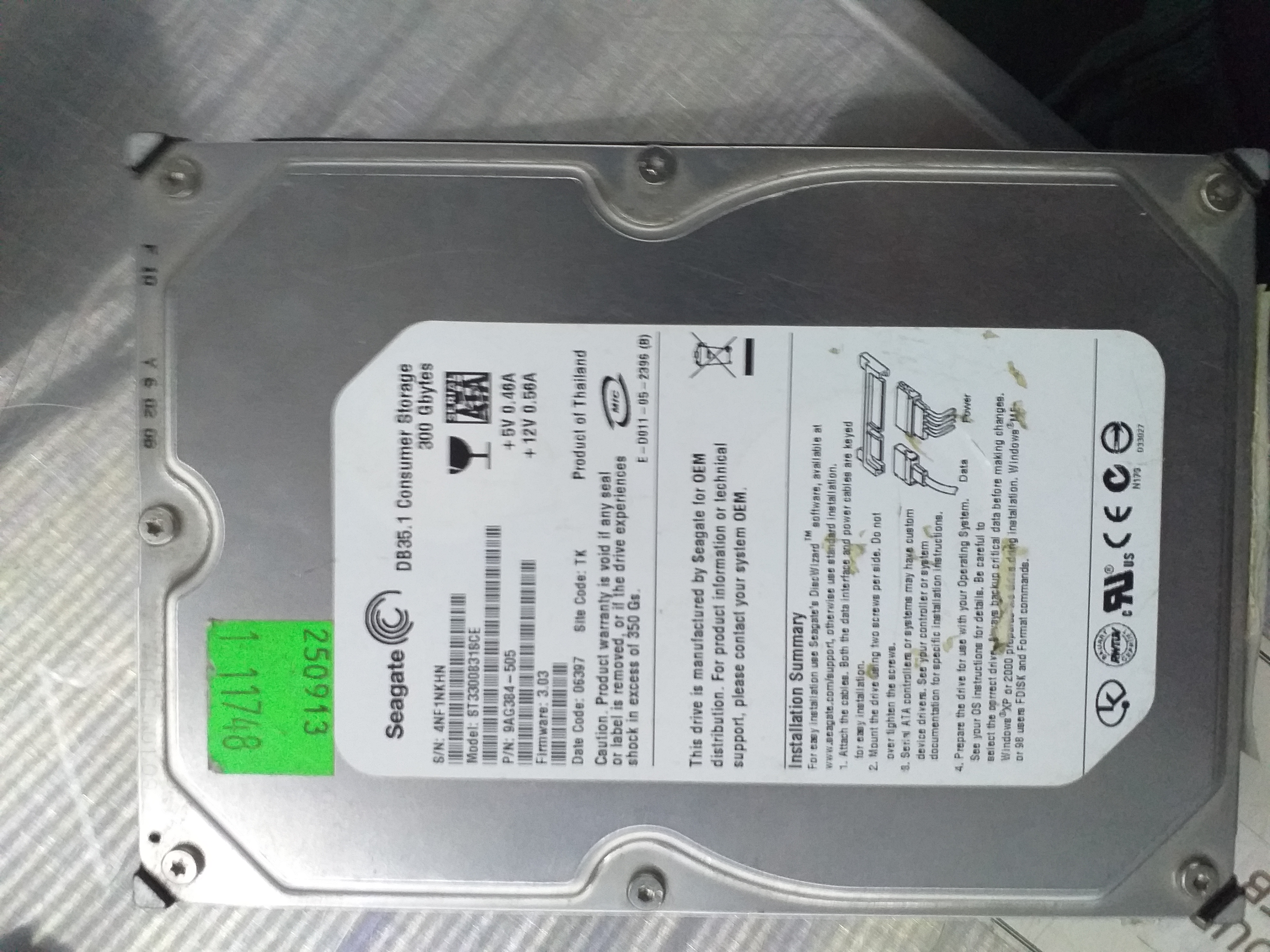 ST3300831SCE P/N:  9AG384-505  FW:3.03 Serial: 4NF1NKHN  300GB 3.5  PCB: 100337233 REV B