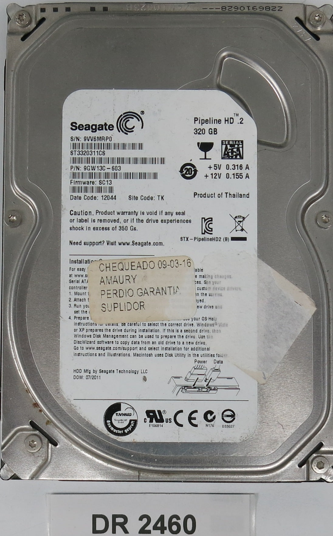 ST3320311CS, P/N: 9GW13C-603, FW: SC13, Serial: 9VV6MRP0, 320GB 3.5, PCB: 100535704 REV C