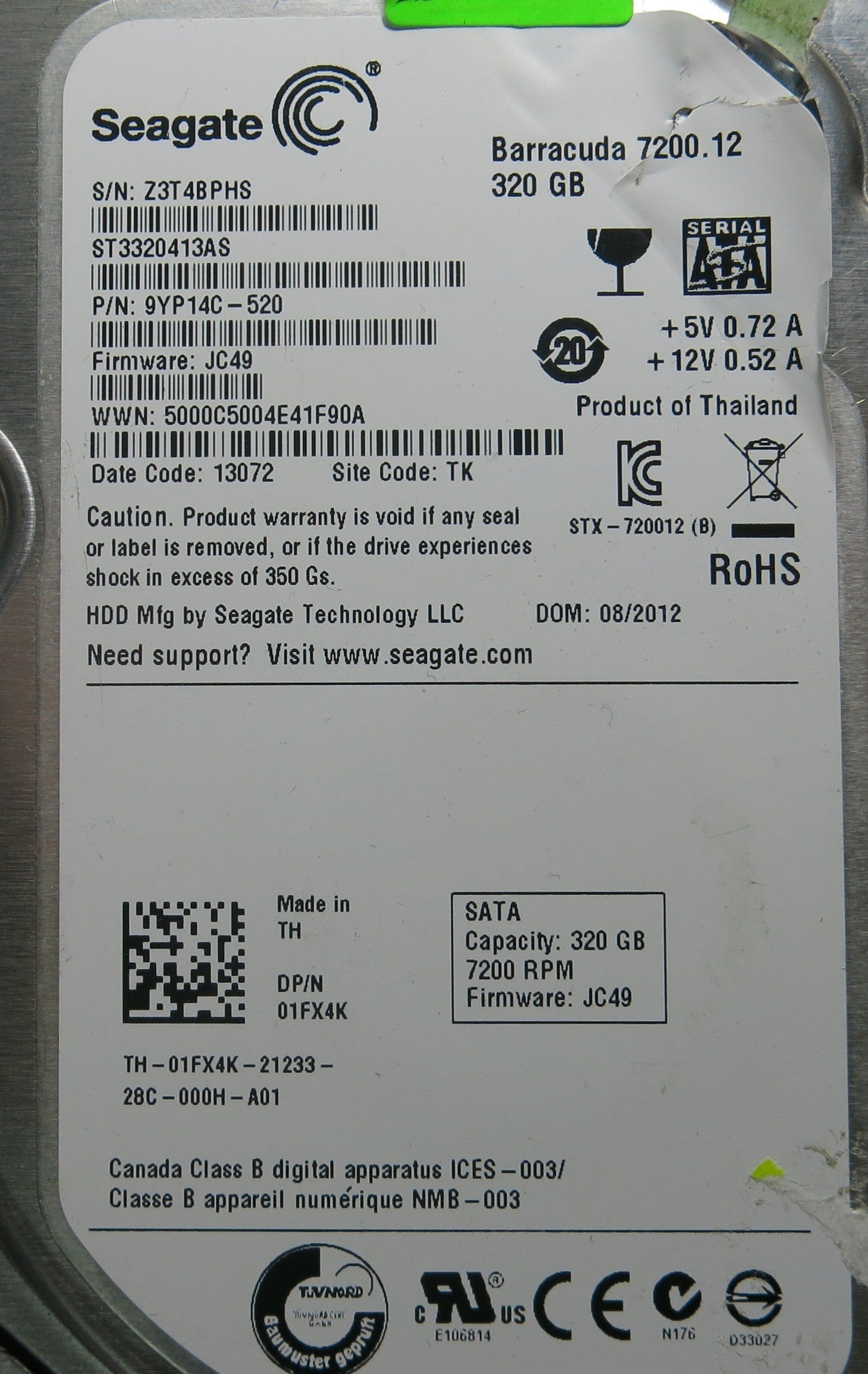 ST3320413AS P/N 9YP14C-520 100535704 REV C PCB